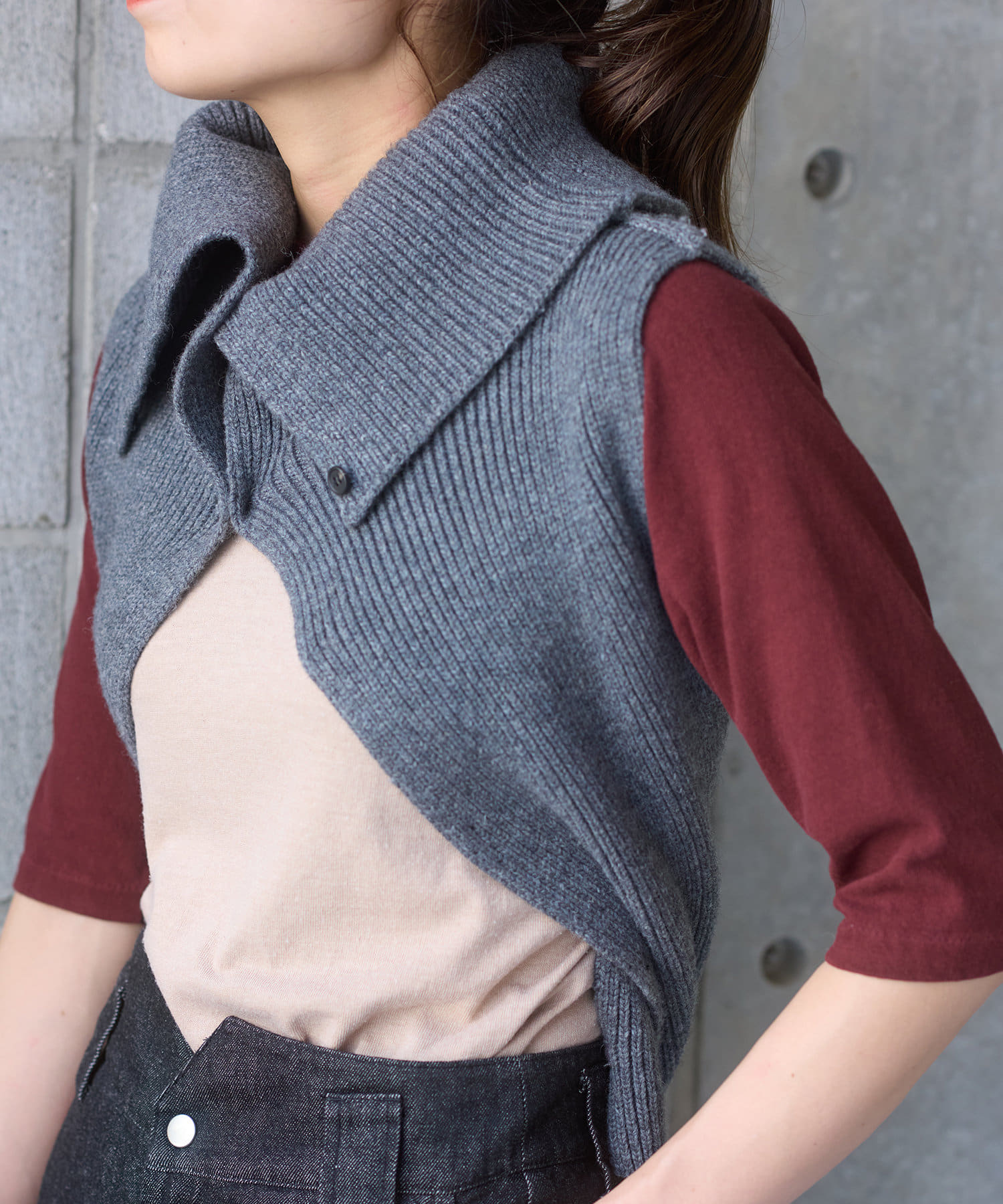 Pasterip(パセリ) レディース Lambs wool stole vest チャコールグレー