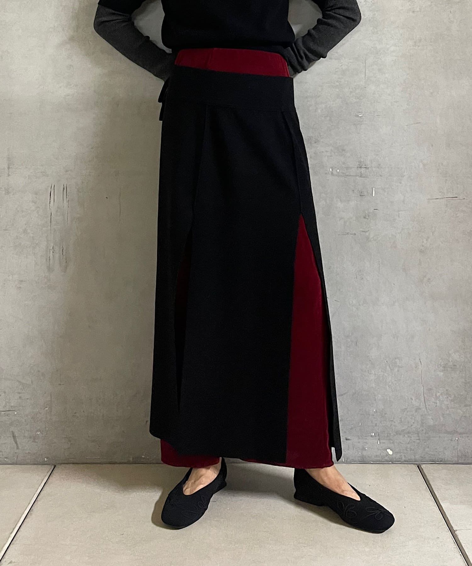 Pasterip(パセリ) レディース Wool high-slit wrap sk ブラック