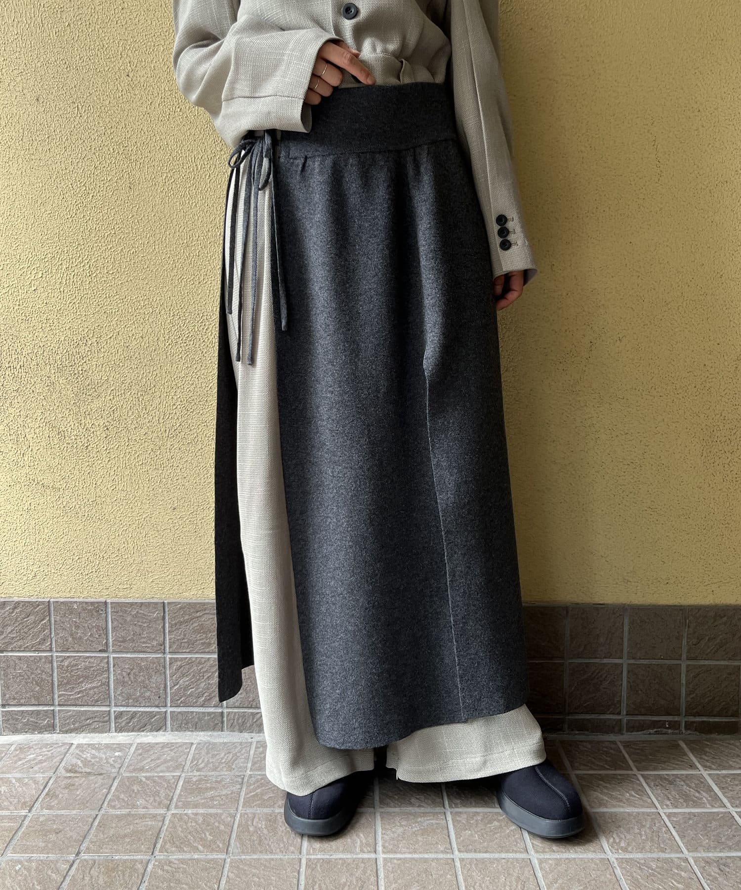 Pasterip(パセリ) レディース Wool high-slit wrap sk チャコールグレー