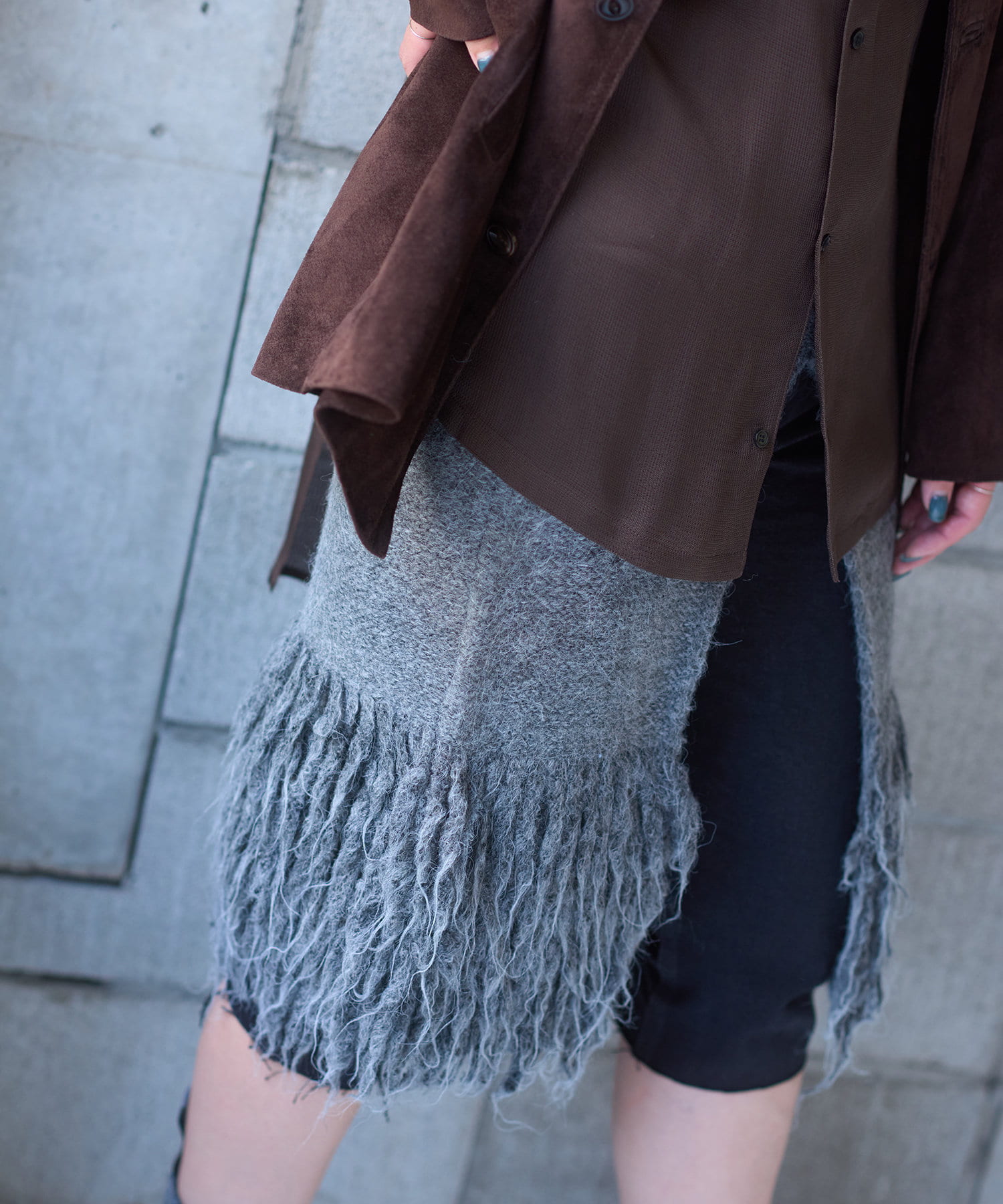 Pasterip(パセリ) レディース Fringe knit multi-way skirt チャコールグレー