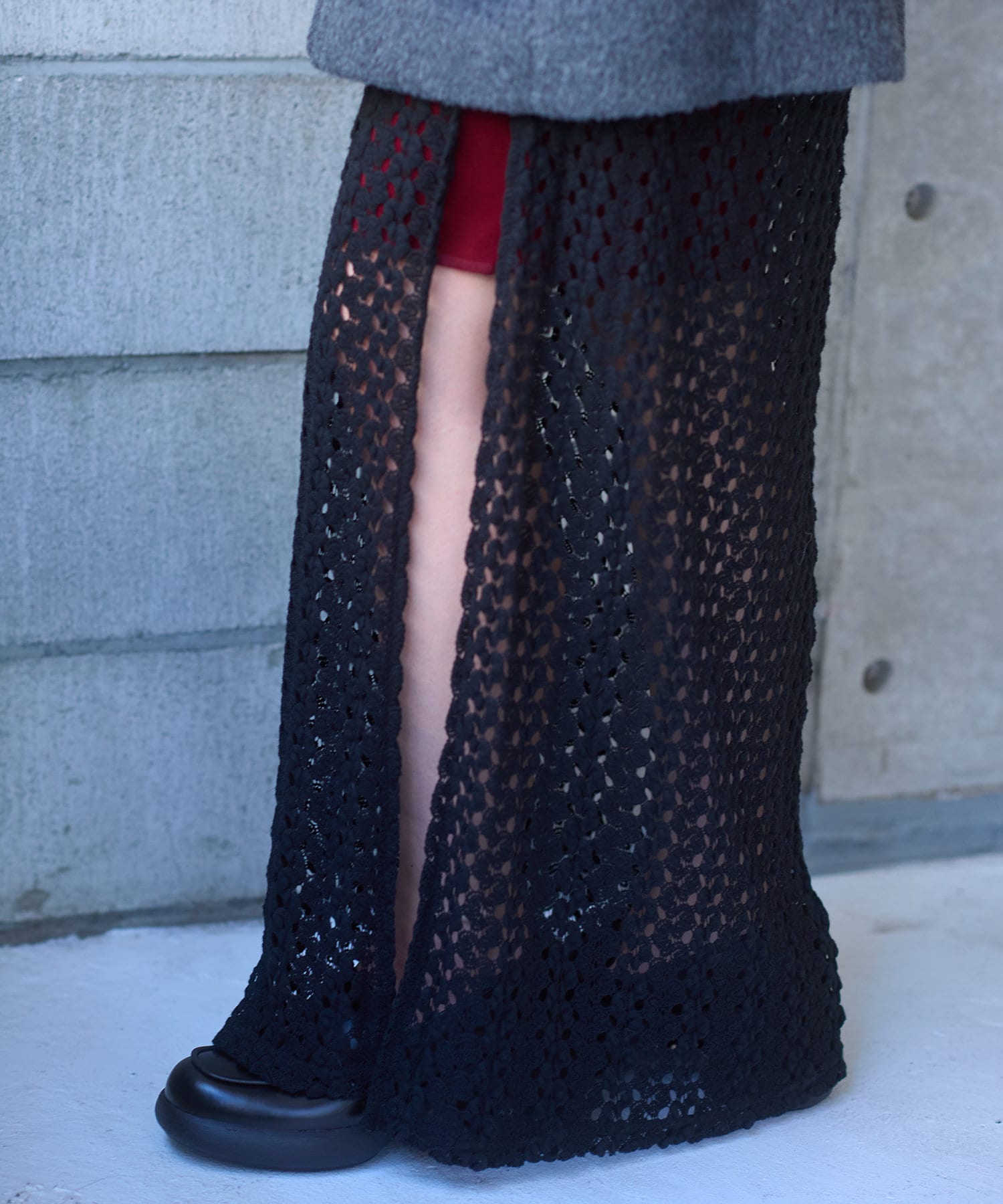 Pasterip(パセリ) Crochet lace slit skirt