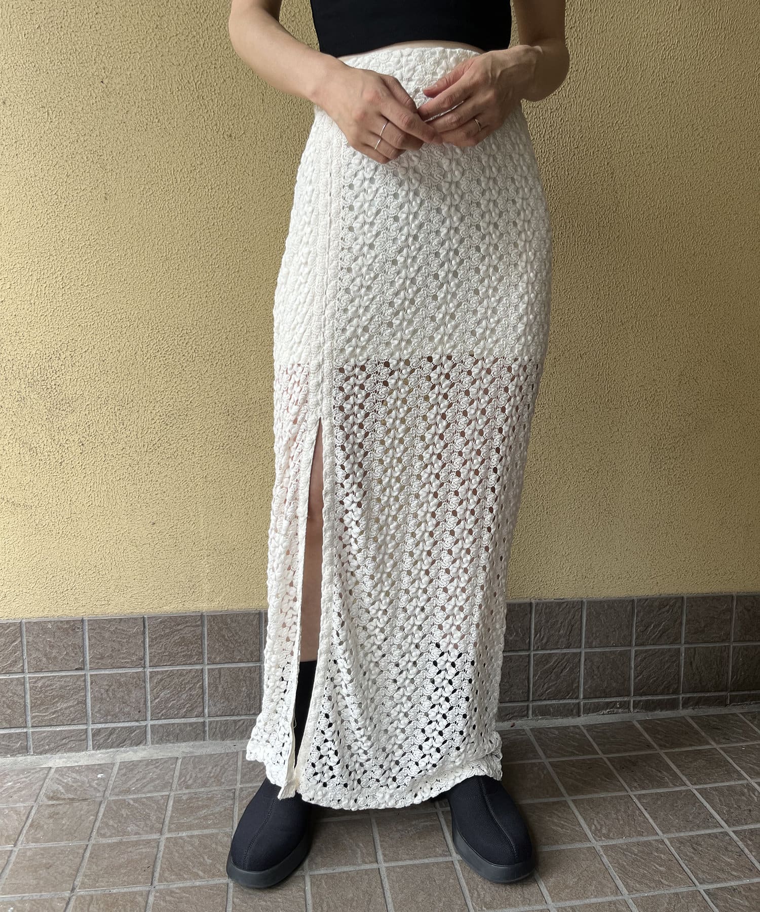 Pasterip(パセリ) Crochet lace slit skirt