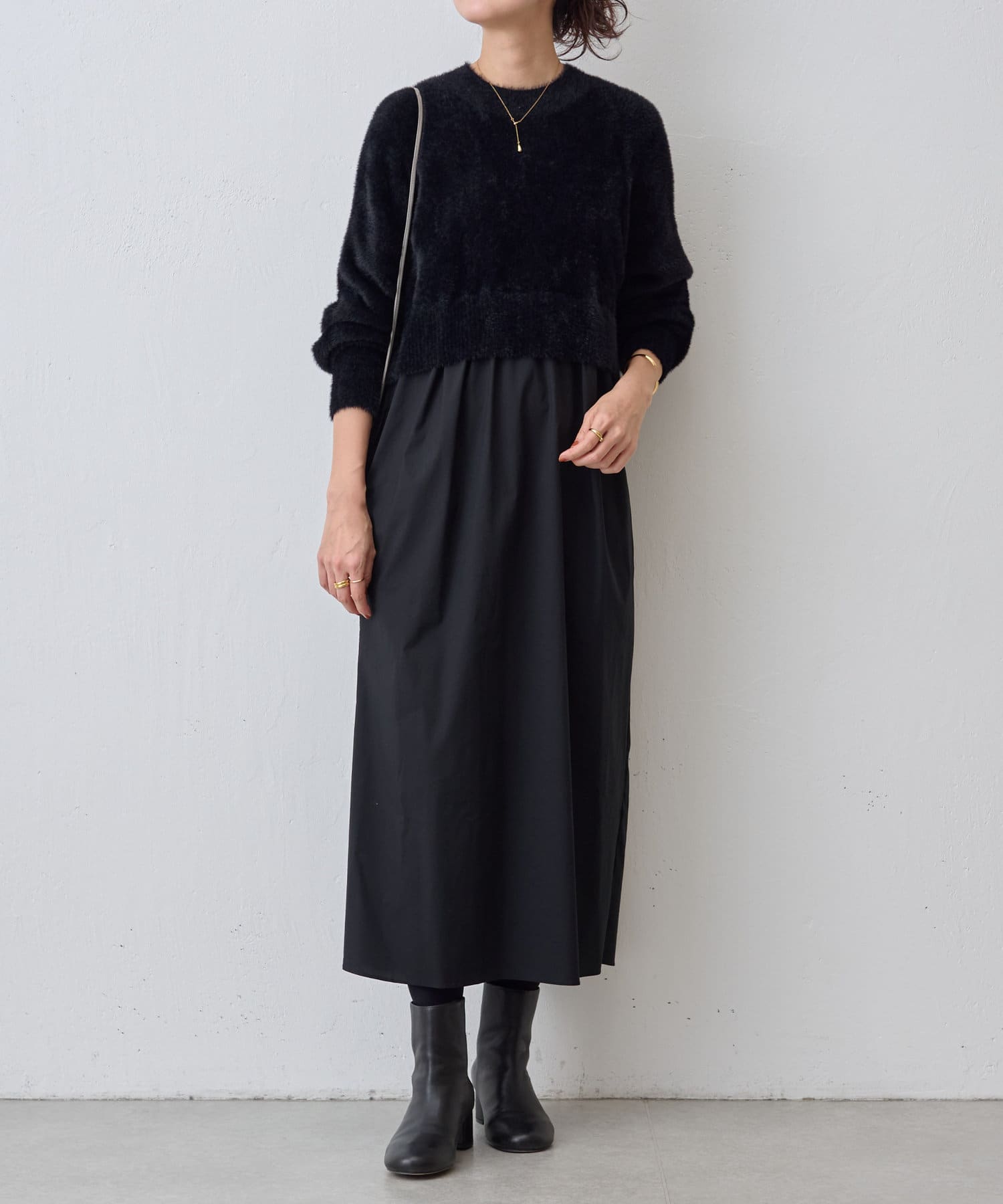BEARDSLEY 《2サイズ展開》ニットコンビギャザーワンピース