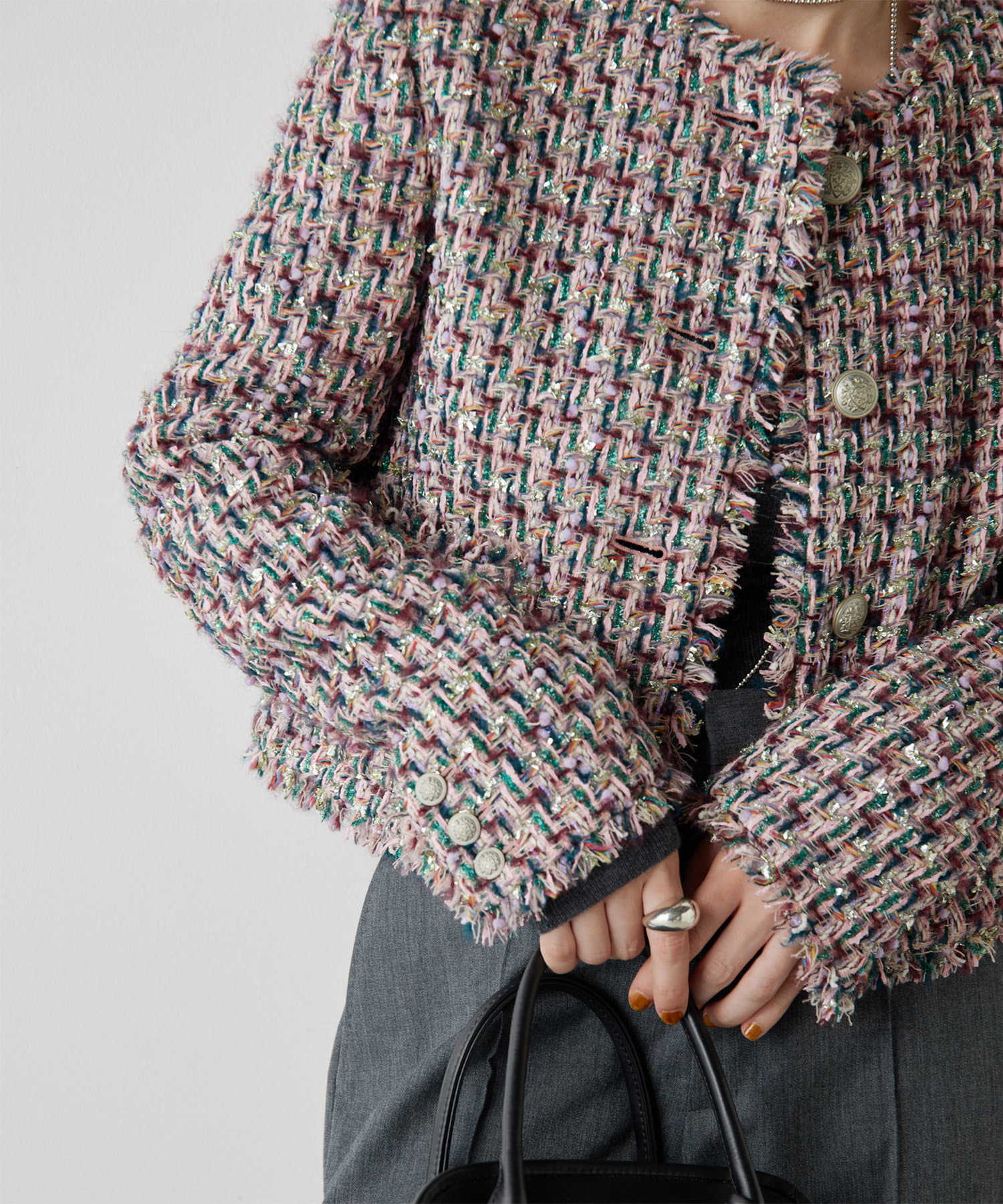 Whim Gazette ノーカラージャケット 麻 サーモンピンク 限定カラー Whim Gazette ノーカラージャケット 麻 サーモンピンク 限定