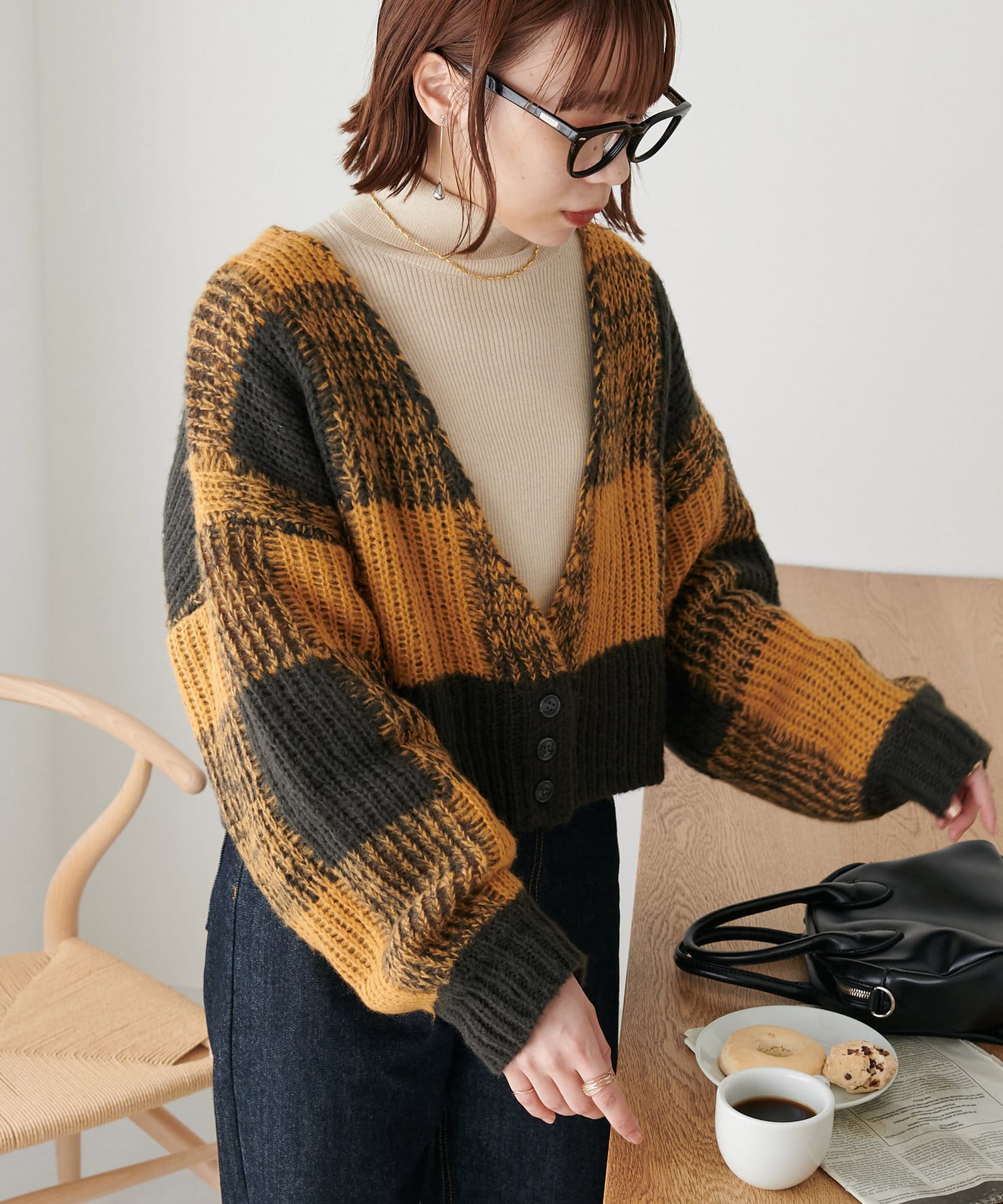 OUTLET(アウトレット) 【Discoat】チェックショート丈カーディガン