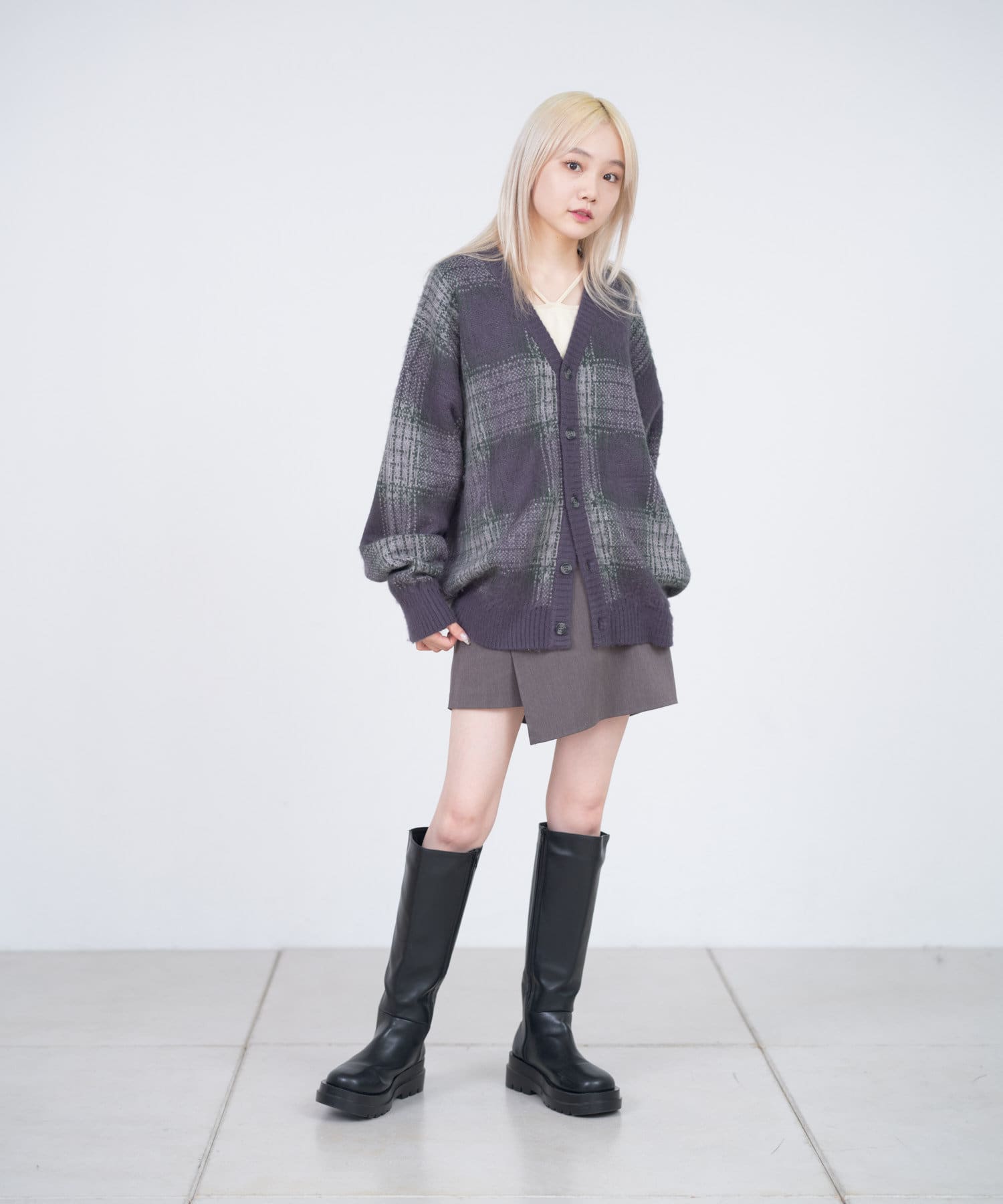 Kastane】【WHIMSIC】チェックシャギーニットカーディガン Kastane】【WHIMSIC】チェックシャギーニットカーディガン