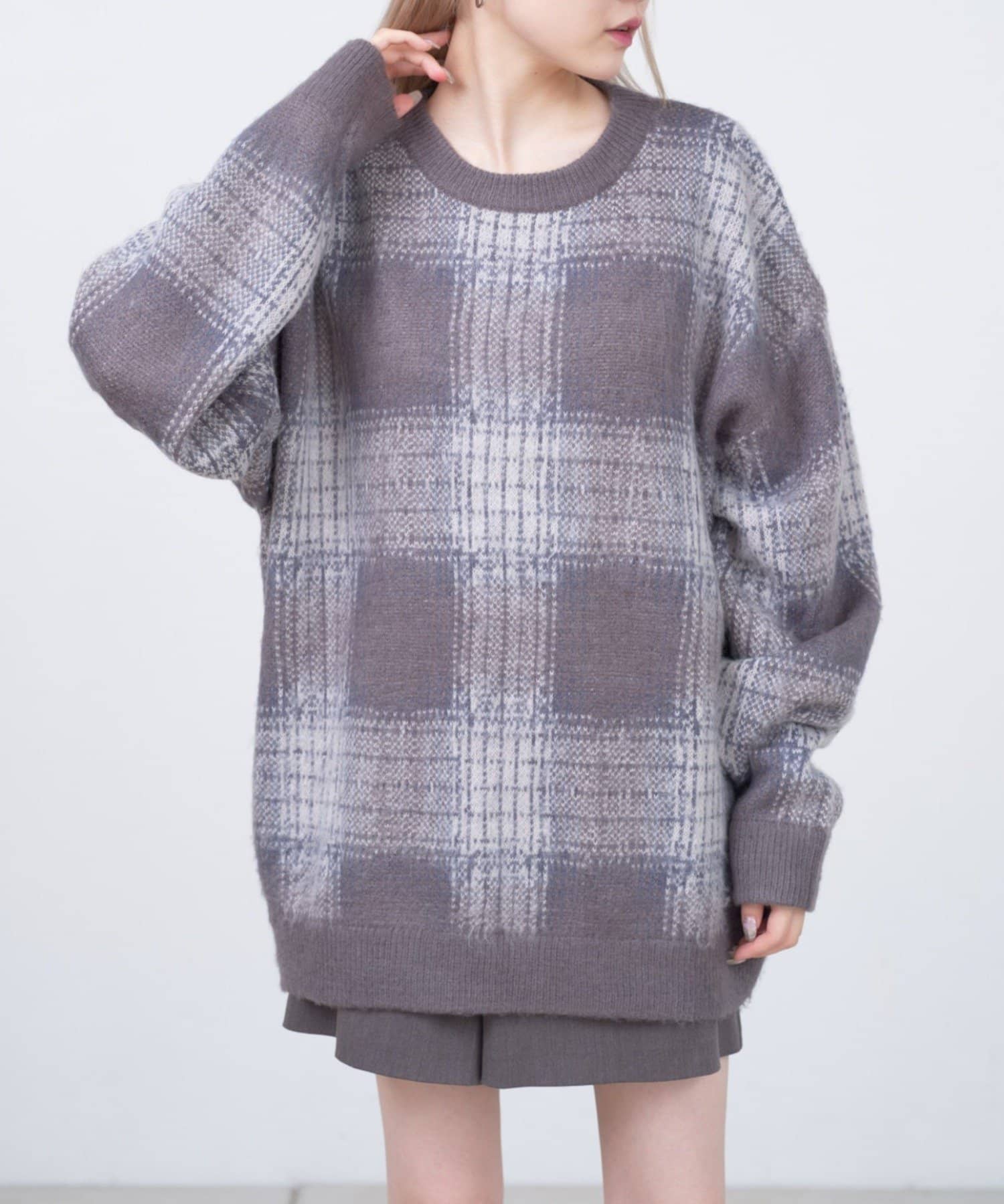 Kastane】【WHIMSIC】チェックシャギーニットプルオーバー
