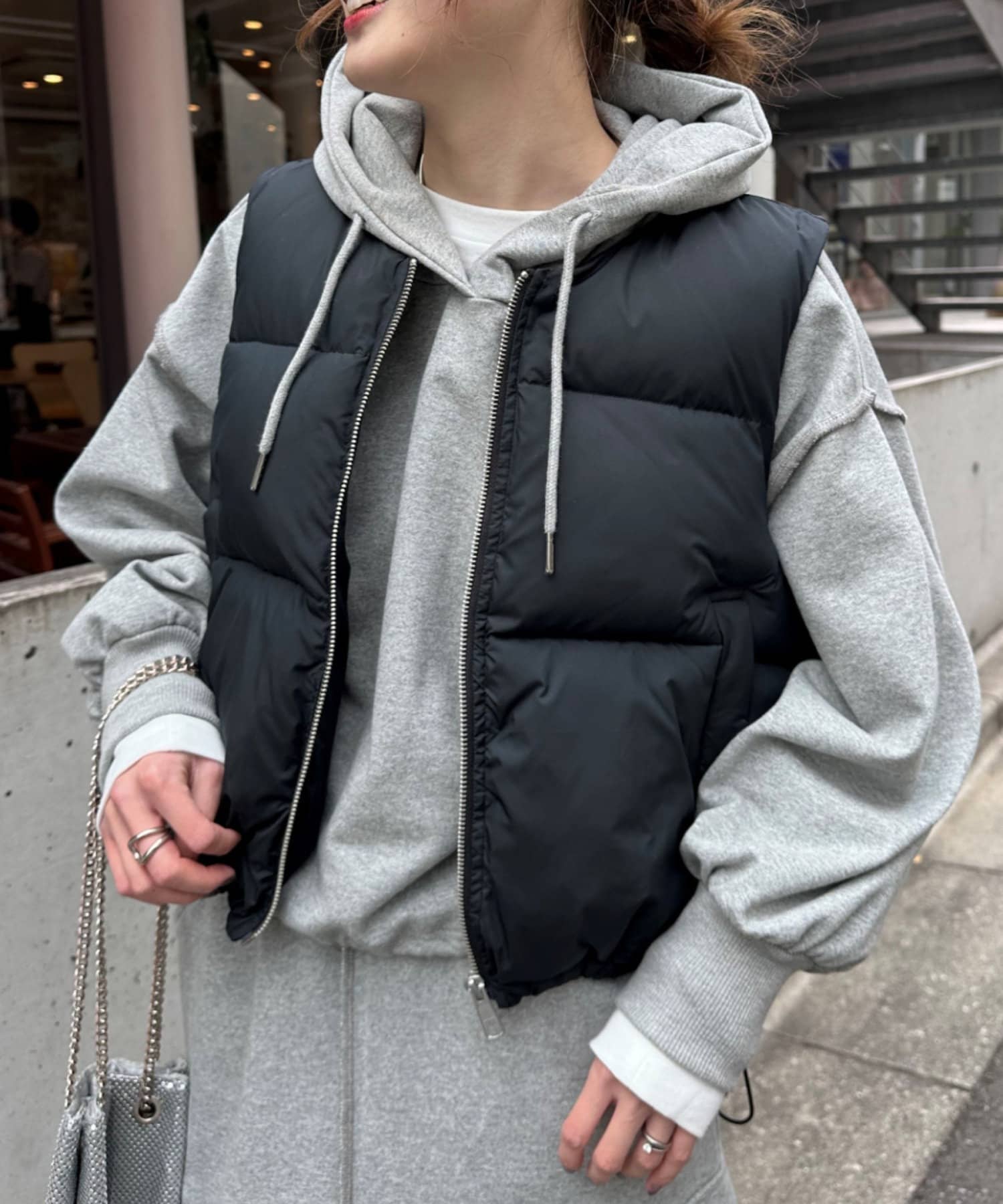 ベスト ジレ 中綿ドロストベスト レディース Re:EDIT ベスト ジレ コットンドロストノースリベストジャケット