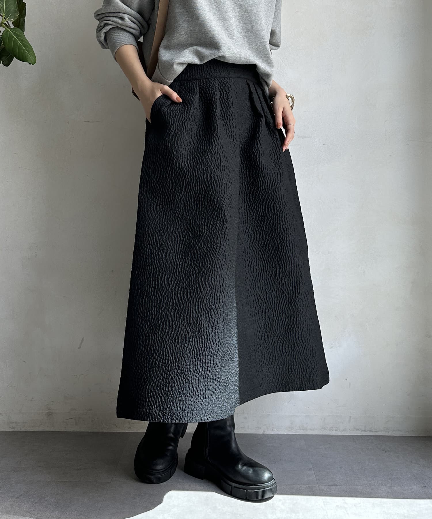 DOUDOU(ドゥドゥ) 【WEB限定】フクレジャガードフレアスアカート