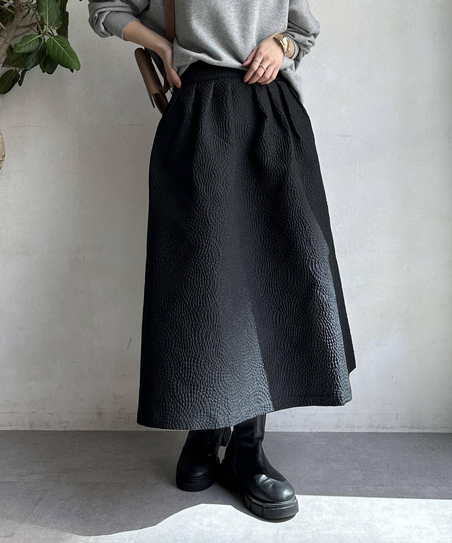 DOUDOU(ドゥドゥ) 【WEB限定】フクレジャガードフレアスアカート