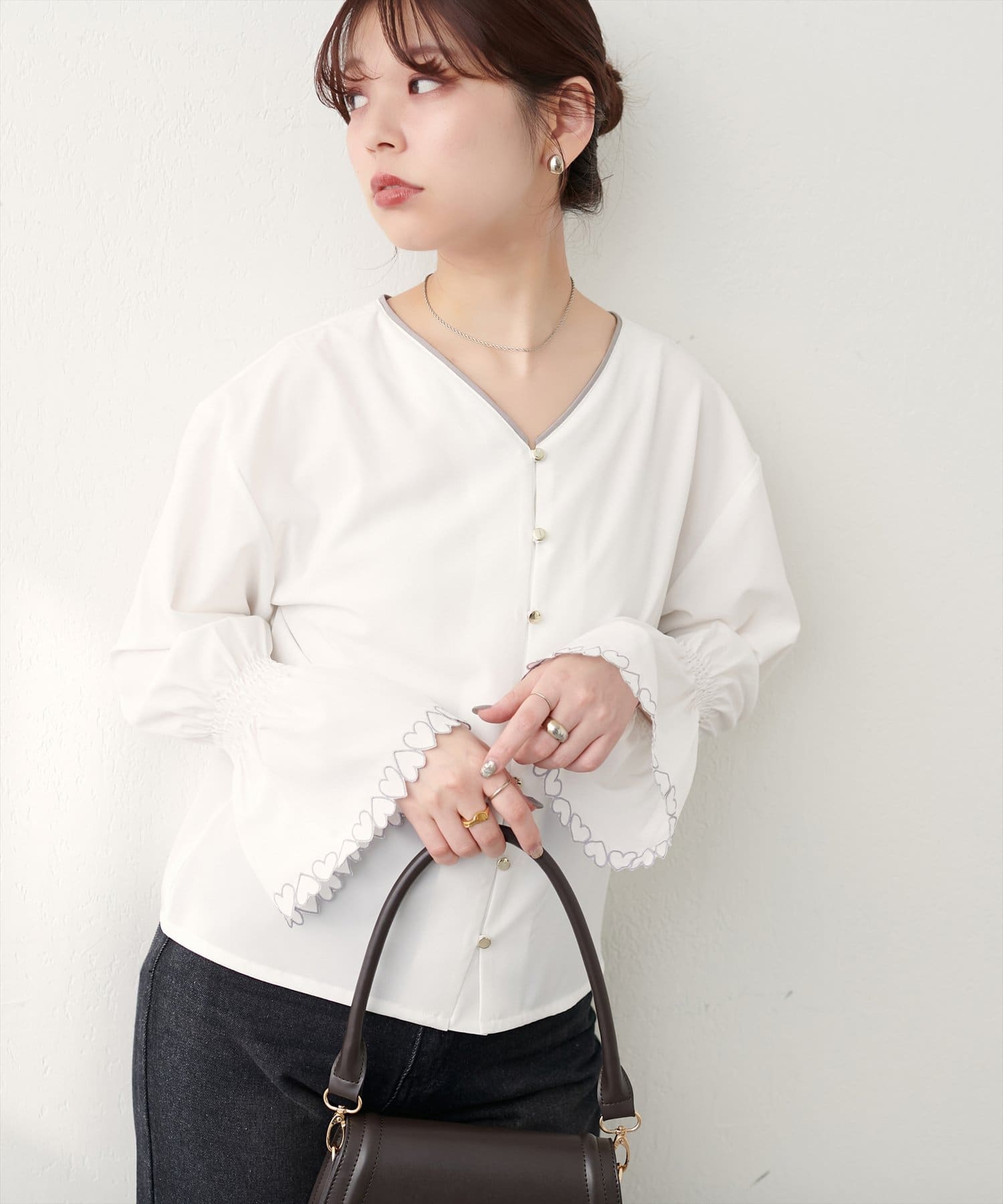 ハート刺繍キャンディスリーブブラウス | natural couture