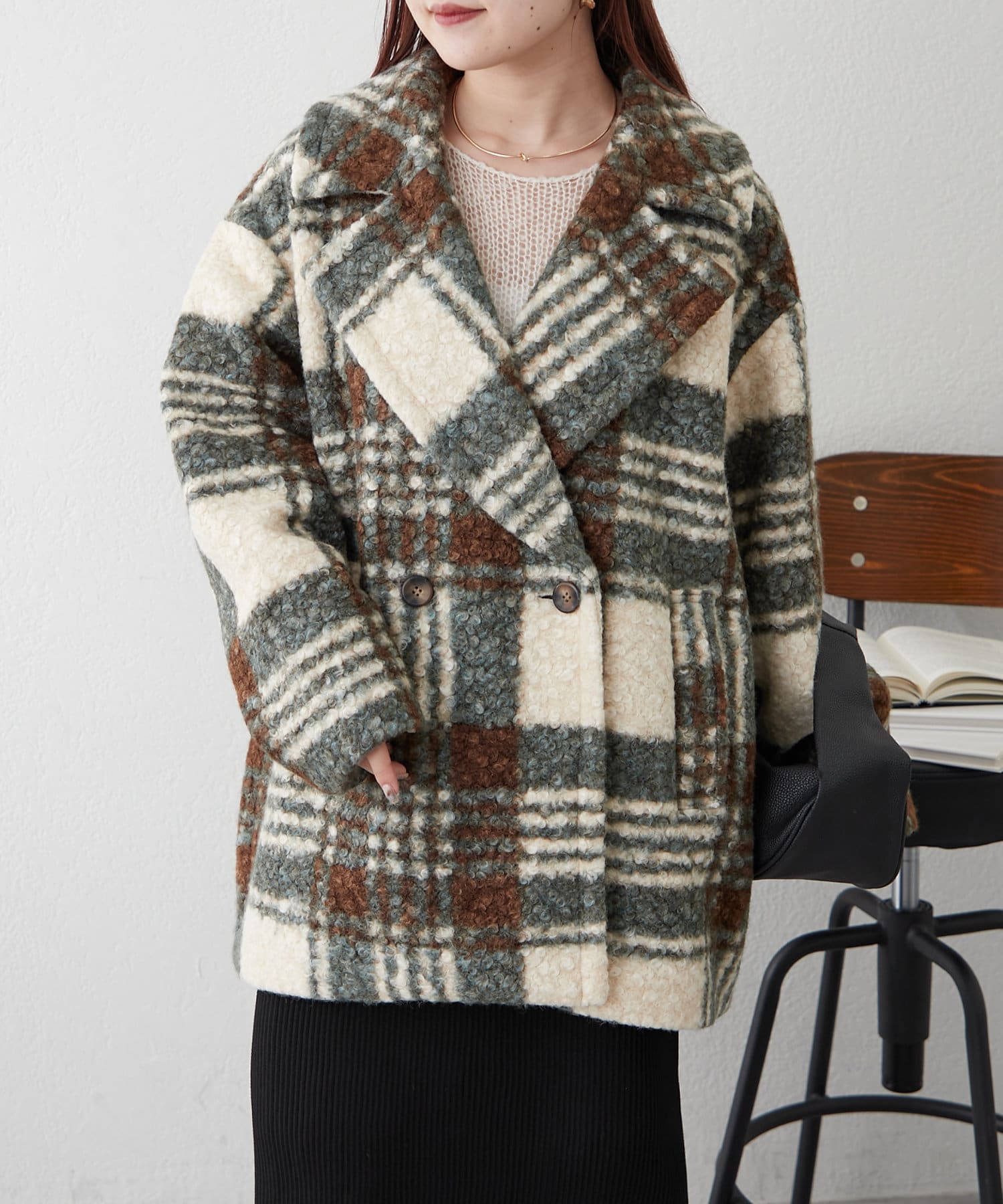 チェックオーバーサイズダブルジャケット | Remind me and forever