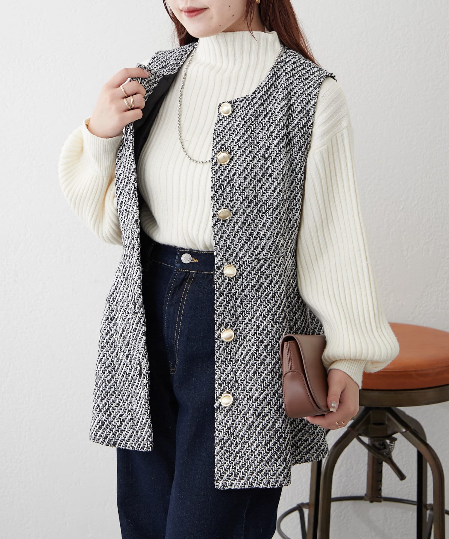 WEB限定】ツイードペプラムベスト | Remind me and forever(リマインド