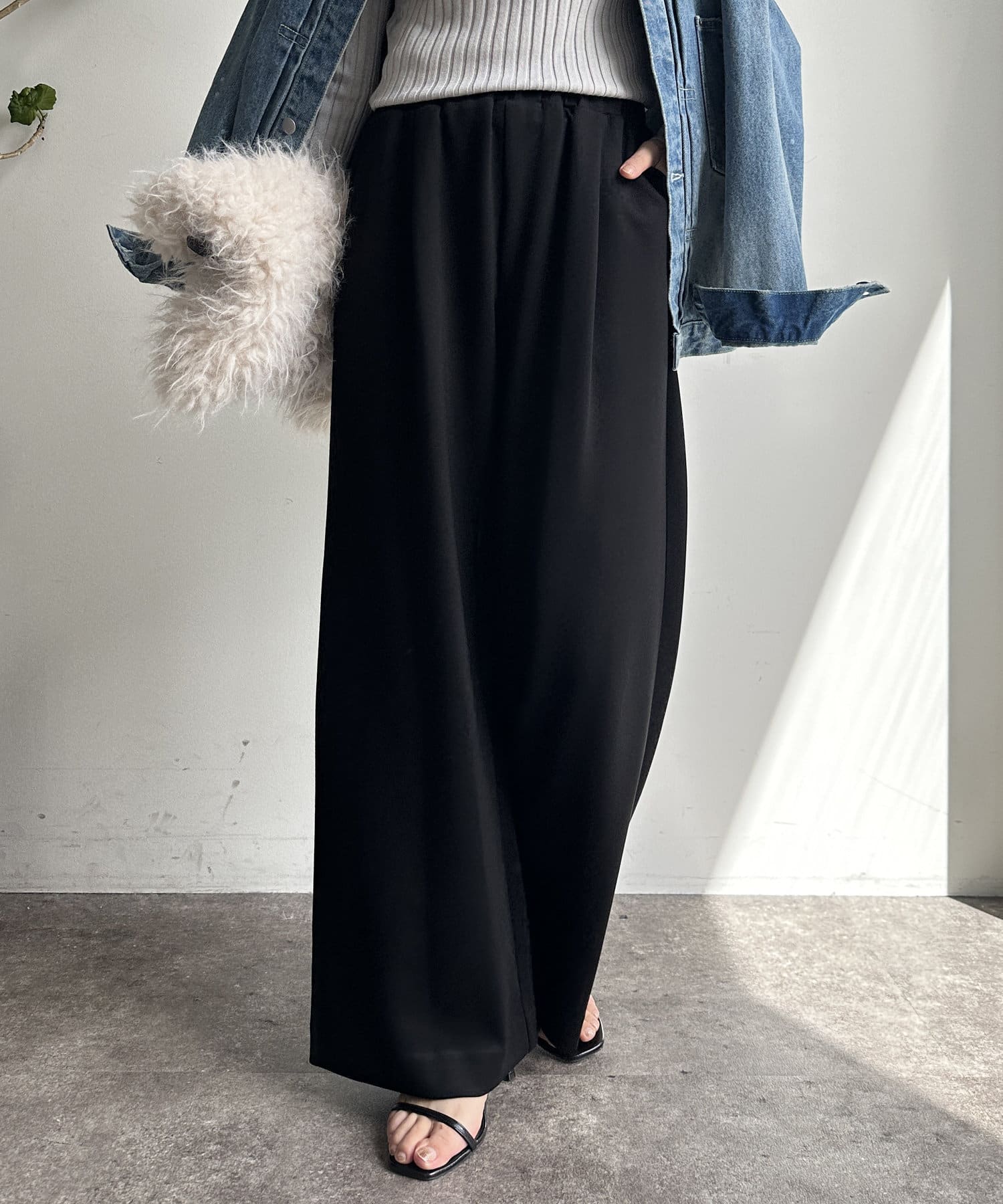 DOUDOU(ドゥドゥ) 【WEB限定】ボンディングワイドパンツ