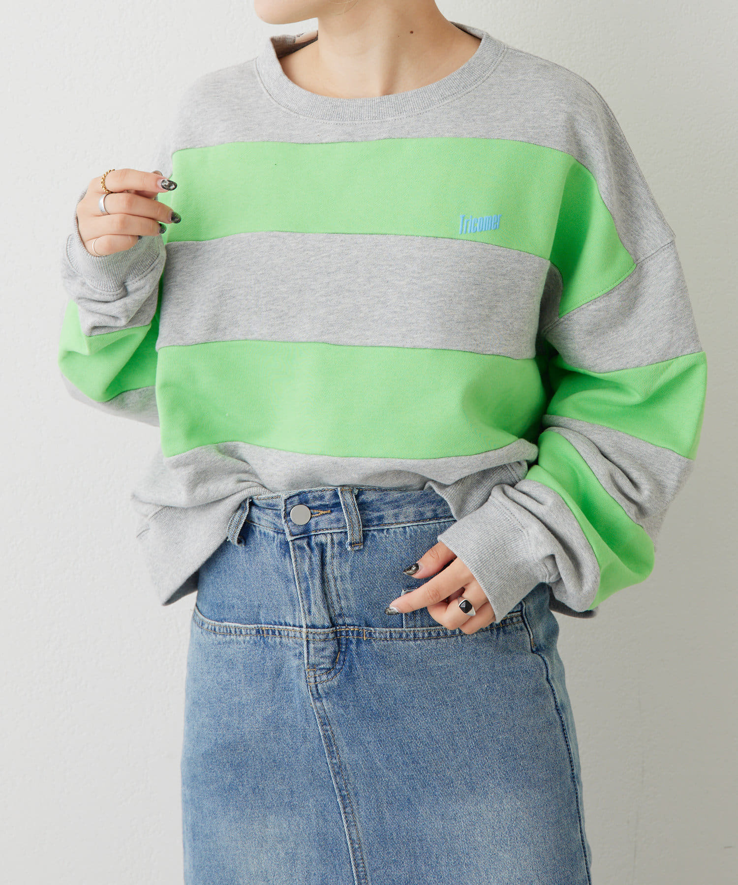 ear PAPILLONNER(イア パピヨネ) 【Tricomer(トリコメル)】PANEL BORDER CROPPED SWEAT/ボーダースウェット/クロップド丈