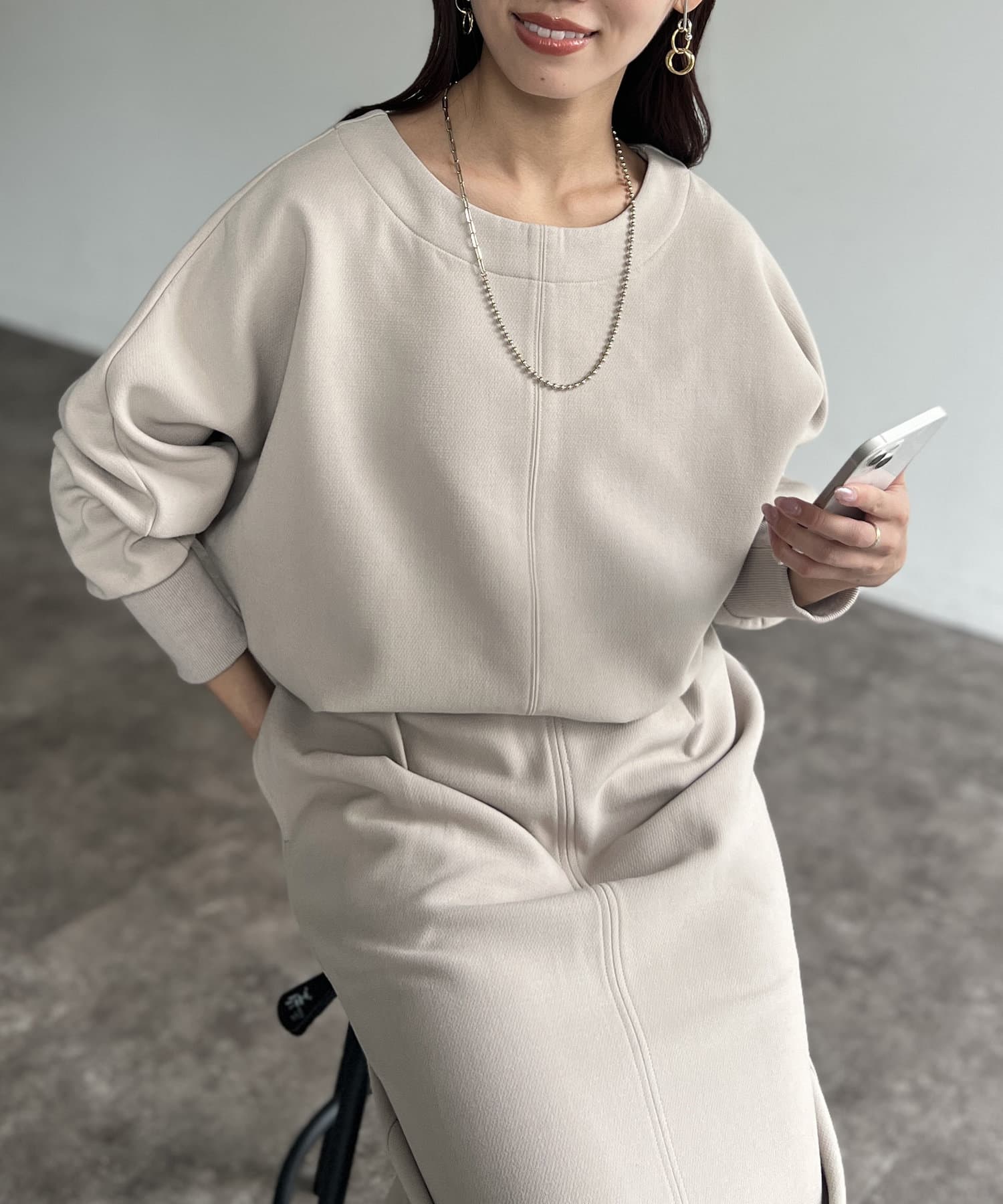 裏起毛ストレッチドルマンプルオーバー | Chez toi(シェトワ