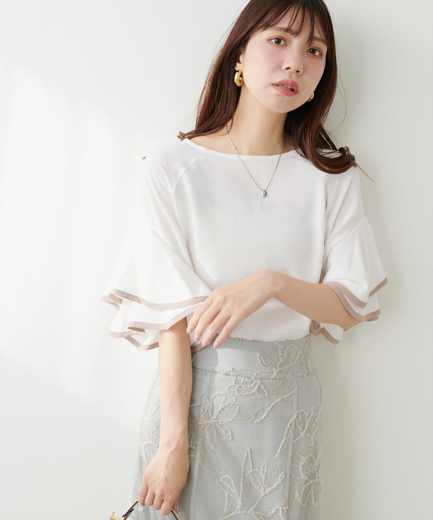ラッフルフレア袖配色ブラウス | natural couture(ナチュラル