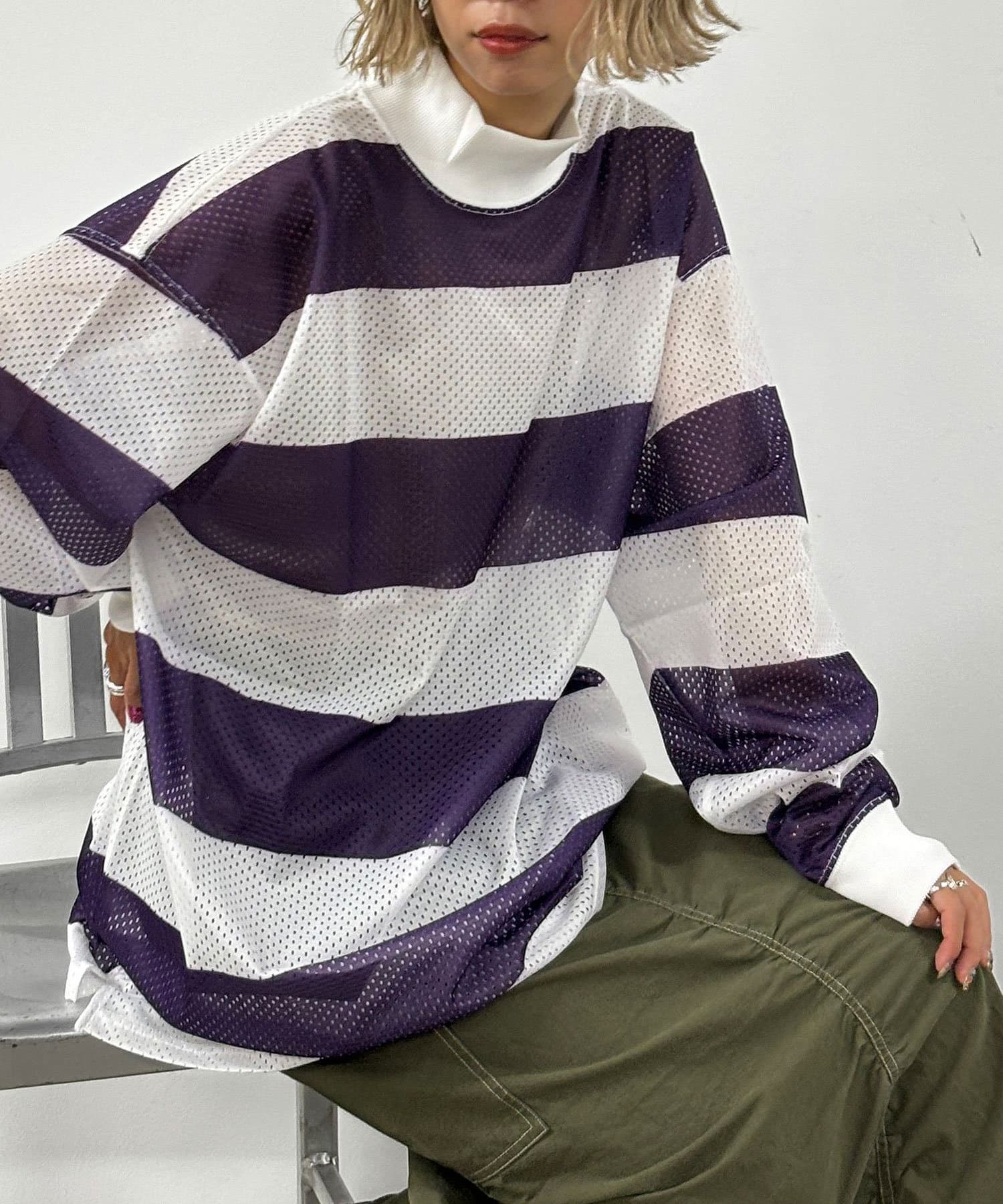 CIAOPANIC(チャオパニック) レディース 【SHIDEN/紫電】L/S MOCK NECK TEE - POLY MESH/ST. PR パープル