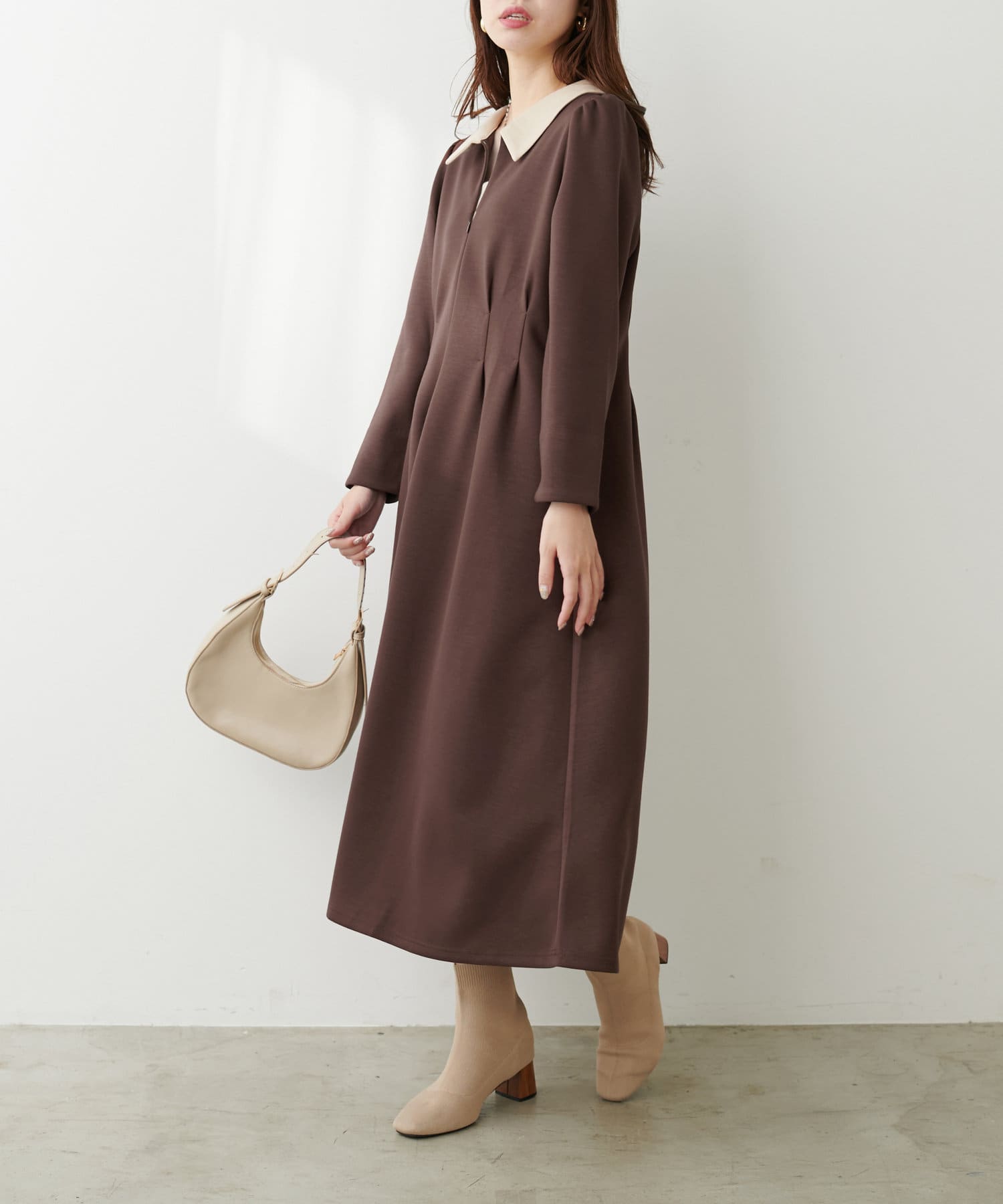 WEB限定 /【mamamo】配色衿ポンチワンピース | natural couture WEB限定 /【mamamo】配色衿ポンチワンピース | natural couture