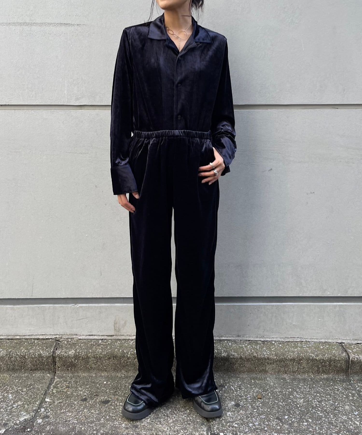 Pasterip(パセリ) レディース Cozy set up velour pants ネイビー