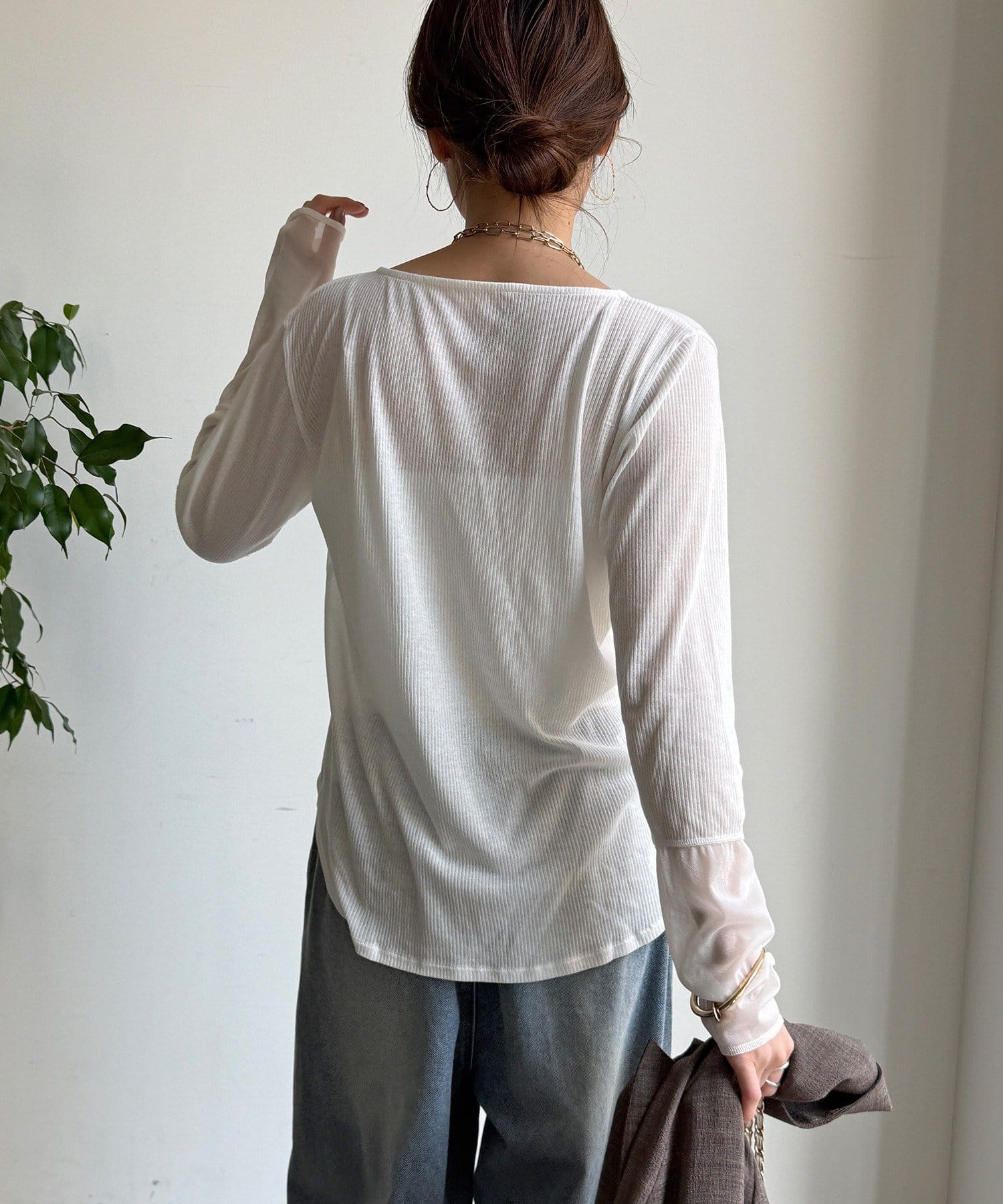 DOUDOU(ドゥドゥ) 【毎日着られる！/スタッフ所持率 90%！】袖シアーリブTEE