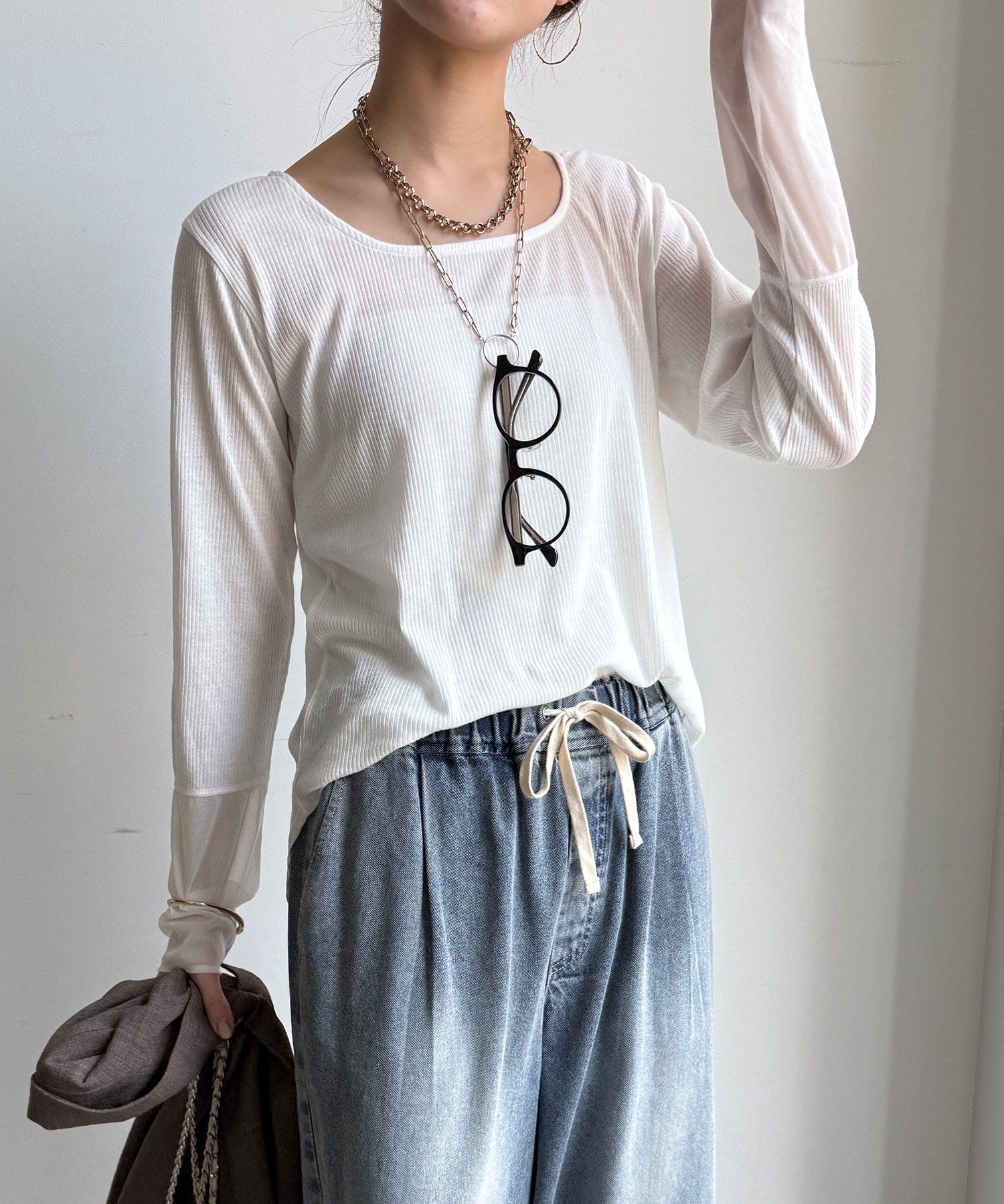 DOUDOU(ドゥドゥ) 【毎日着られる！/スタッフ所持率 90%！】袖シアーリブTEE