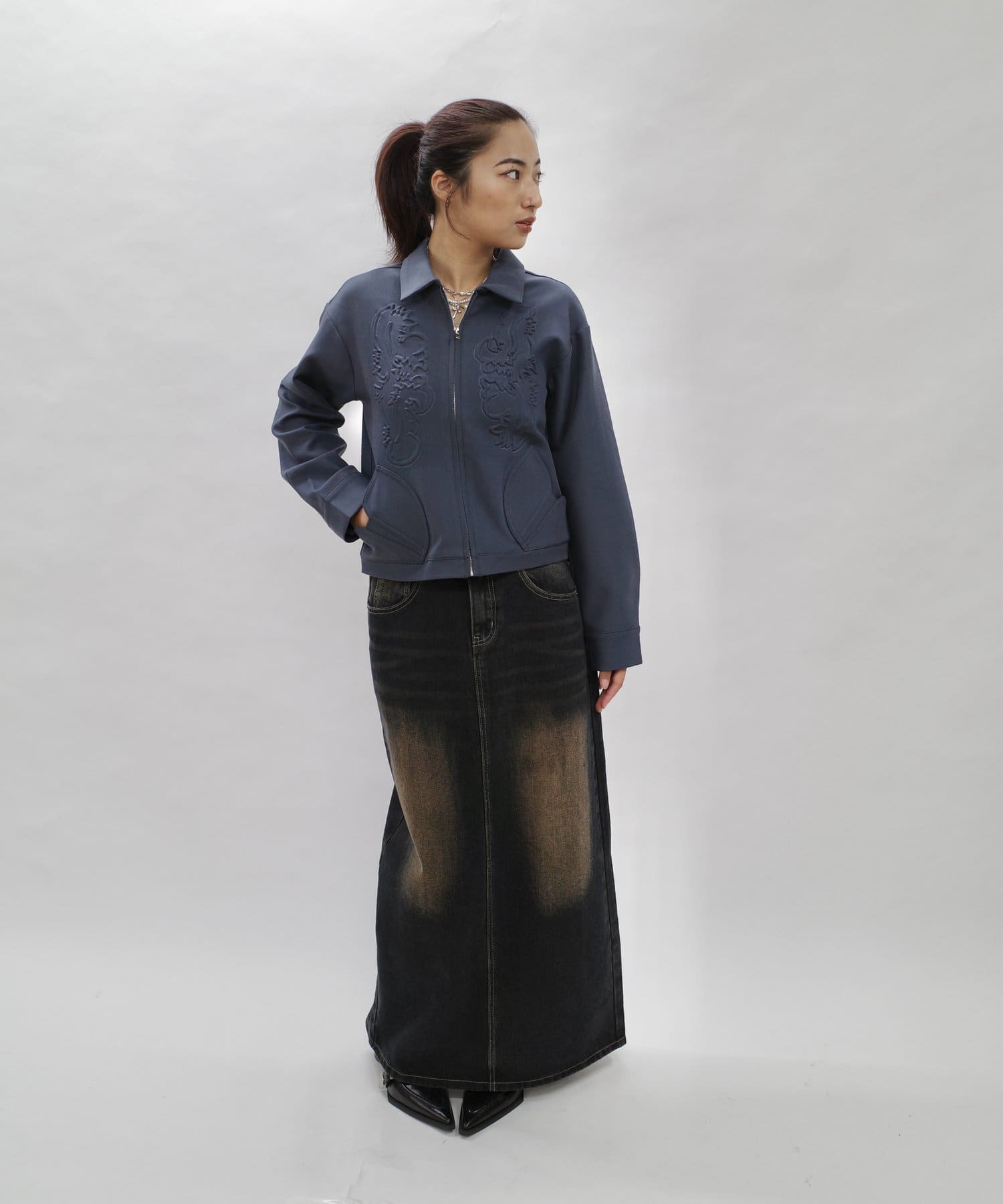 ジャケット エンボスデザインショートジャケット ブラック Leather pocket short jacket – Jent Louis