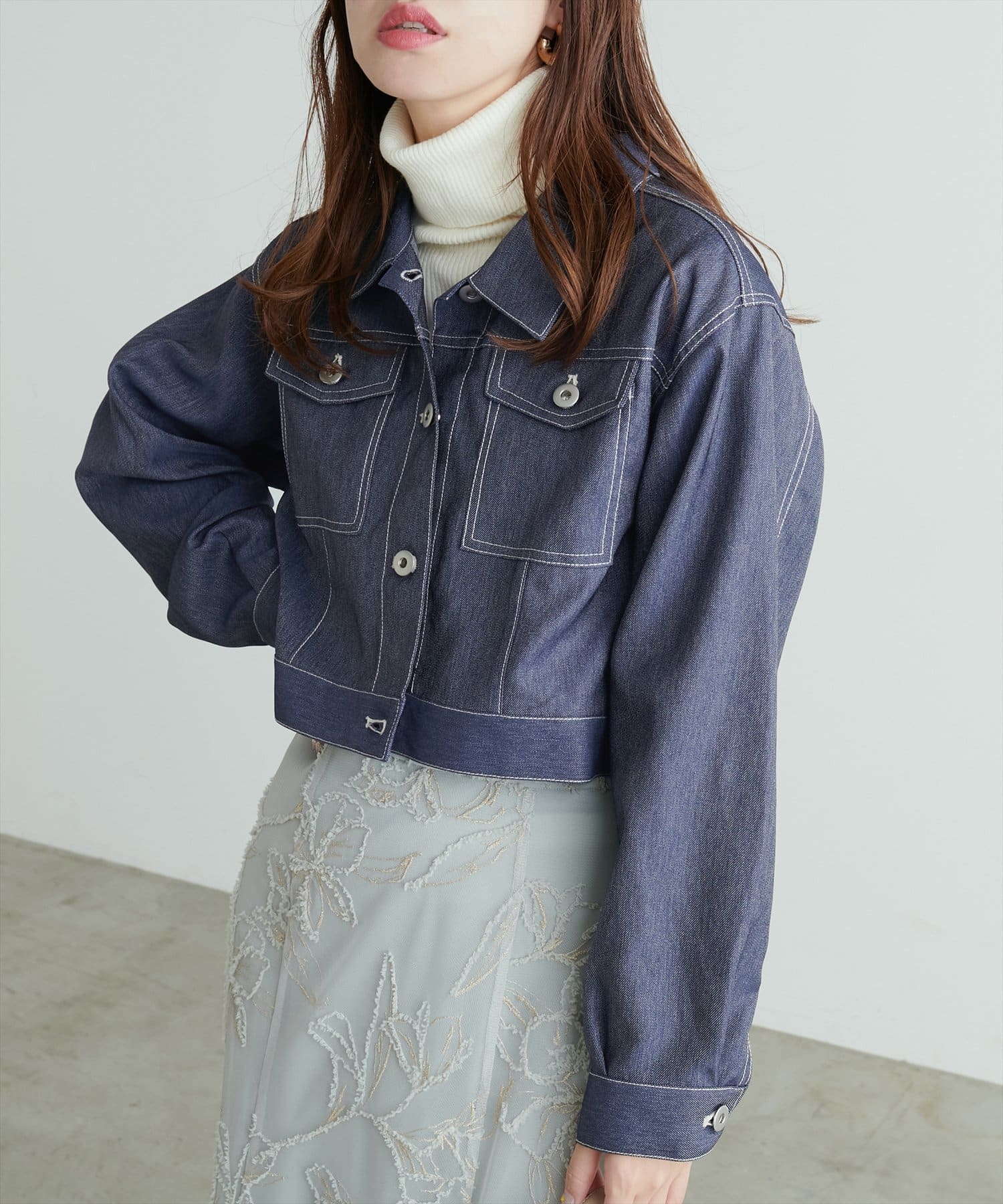 デニム　ショートブルゾン デニム風ショート丈ブルゾン | natural couture(ナチュラル