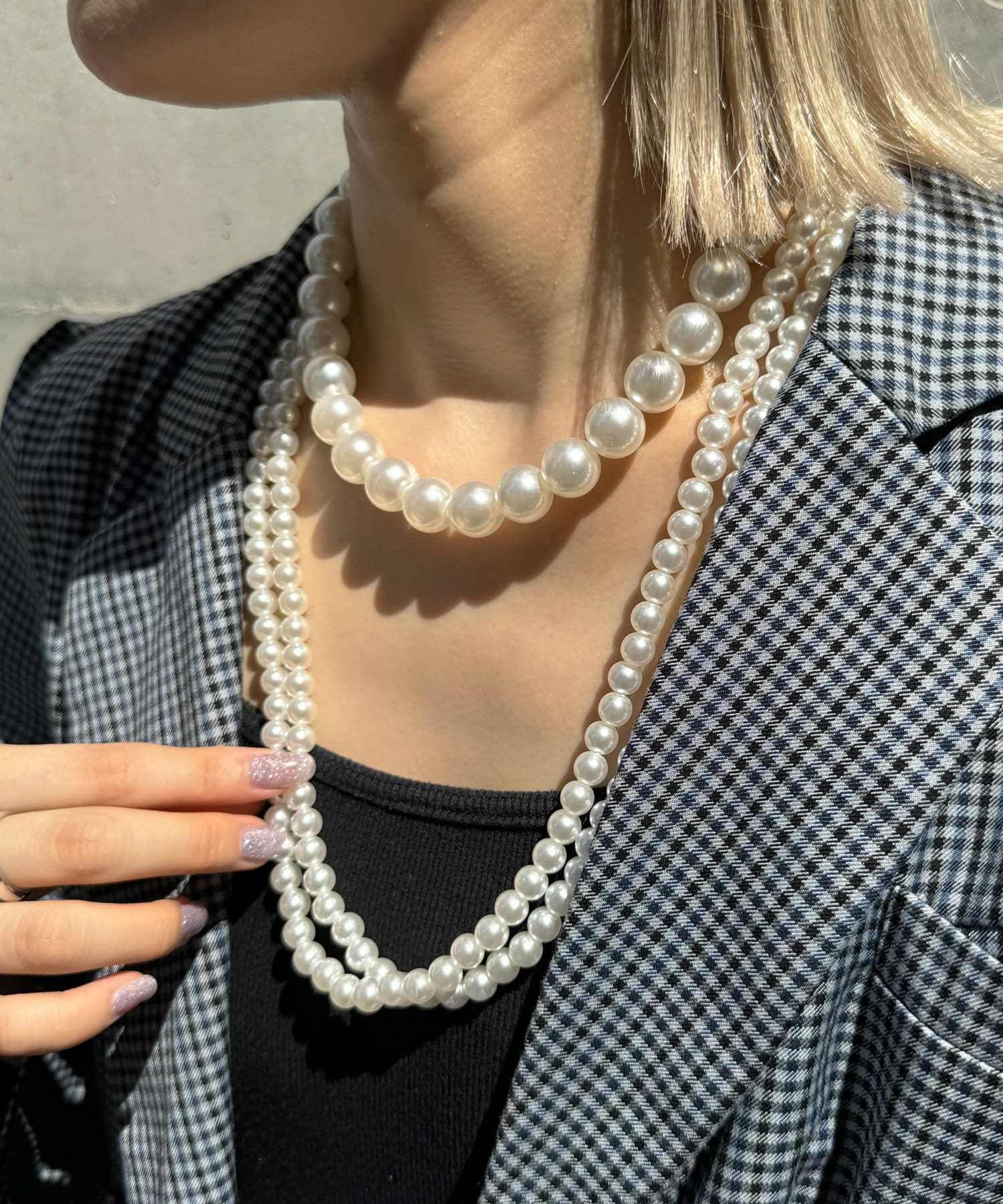 ダークグレー 真珠 多層ロングネックレス 多様なスタイルを楽しめるバロックパールロングネックレス