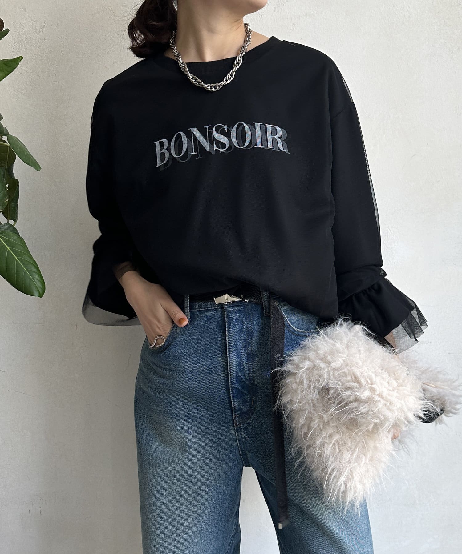 WEB限定】チュールレイヤードロゴジョーゼットプルオーバー