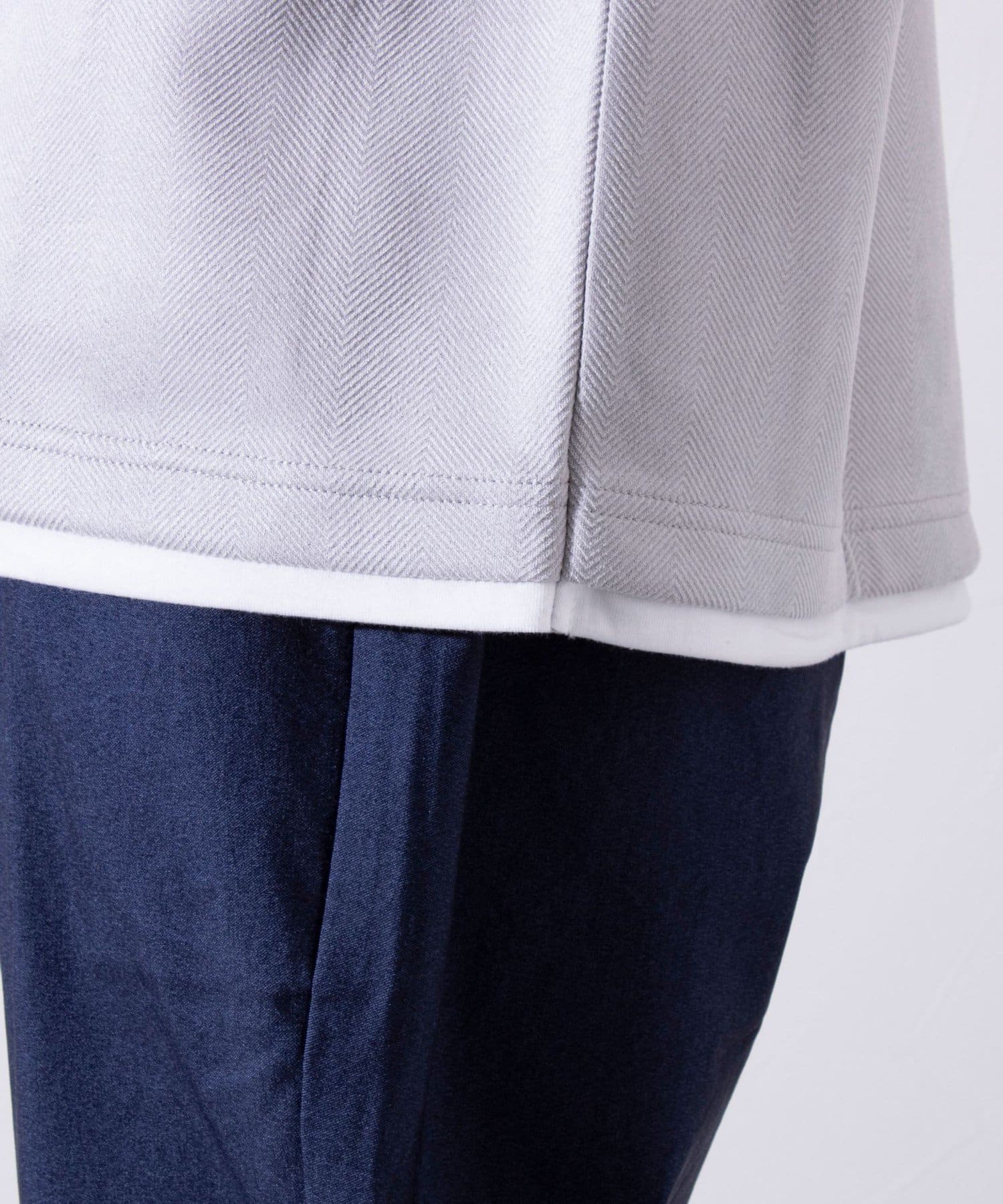 FREDY & GLOSTER(フレディ アンド グロスター) 【GLOSTER】ヘリンボーン フェイクレイヤード クルーネックプルオーバー