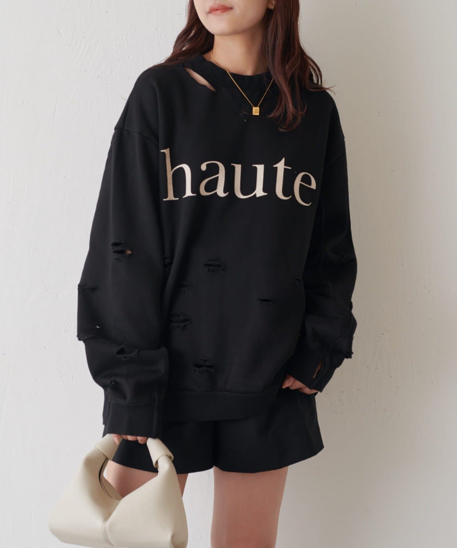 Lui's(ルイス) フロントプリント ダメージ加工スウェット”haute' damage sweat