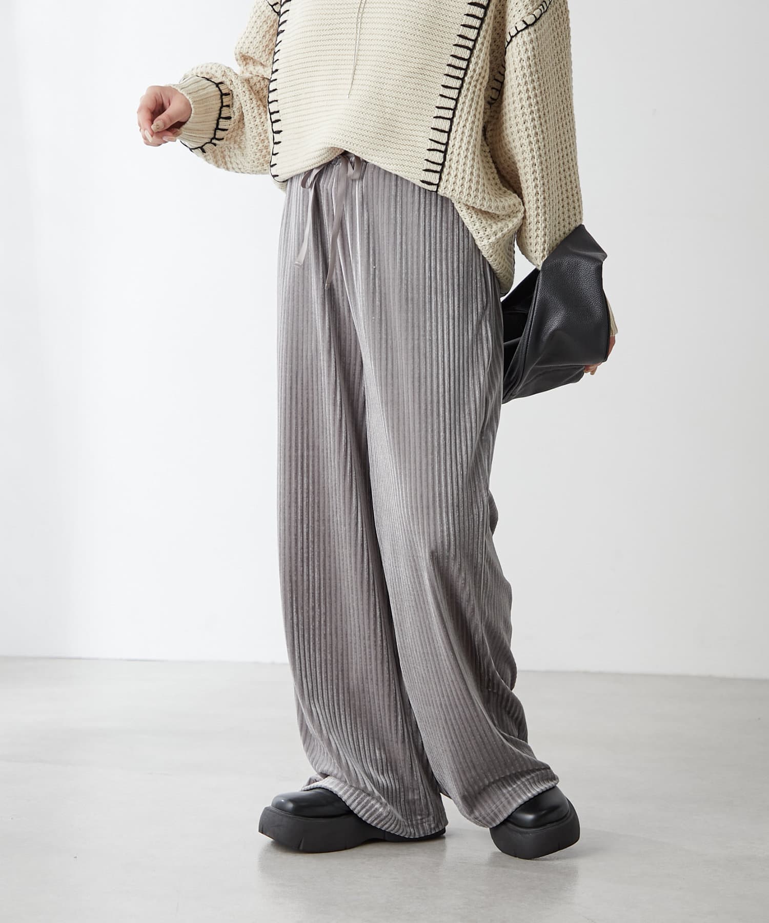 ベロアプリーツパンツ | Remind me and forever(リマインドミーアンド