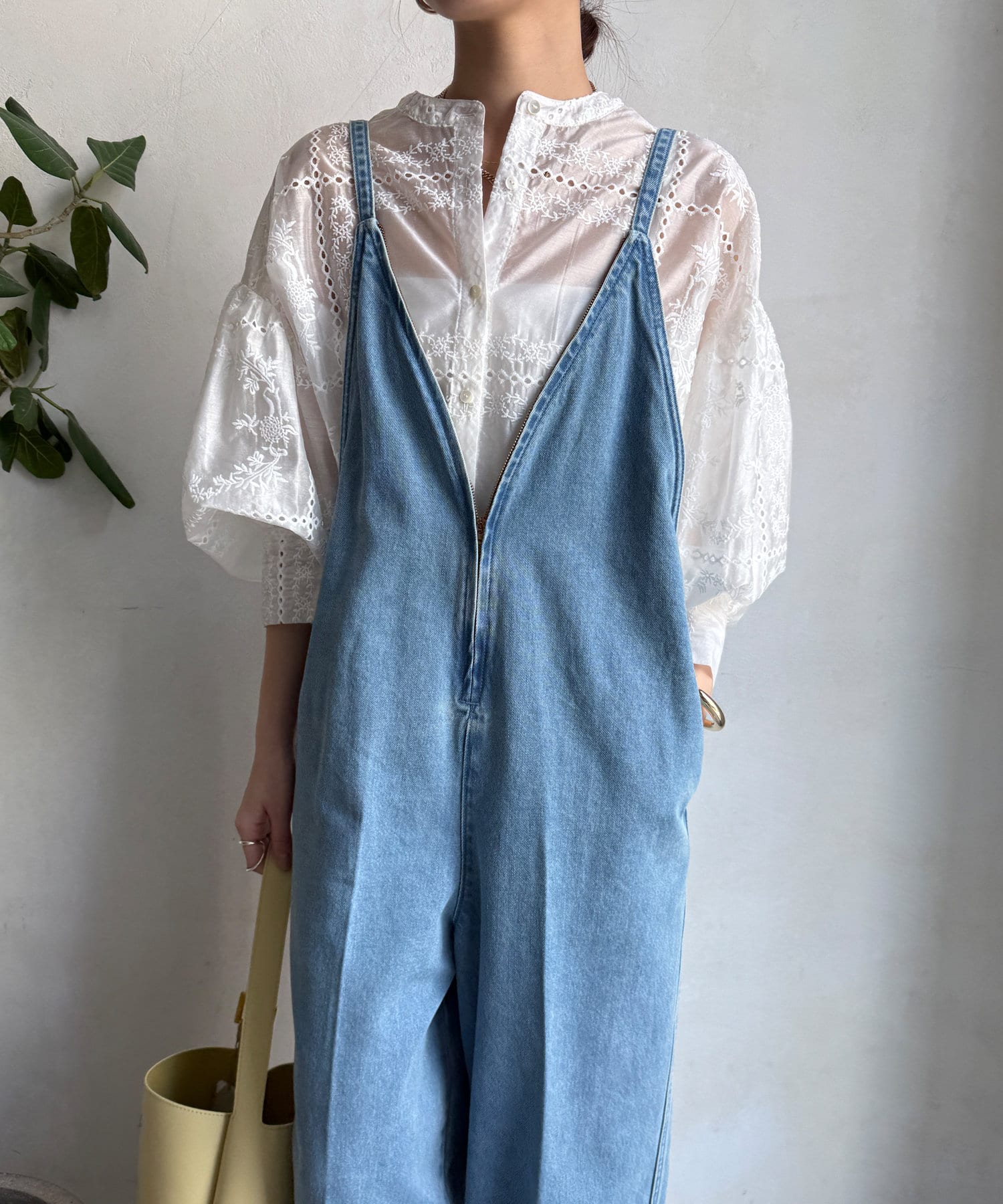 DOUDOU(ドゥドゥ) 【完売カラー再追加！/サイズ展開あり】細紐デニムフロントジップサロペット
