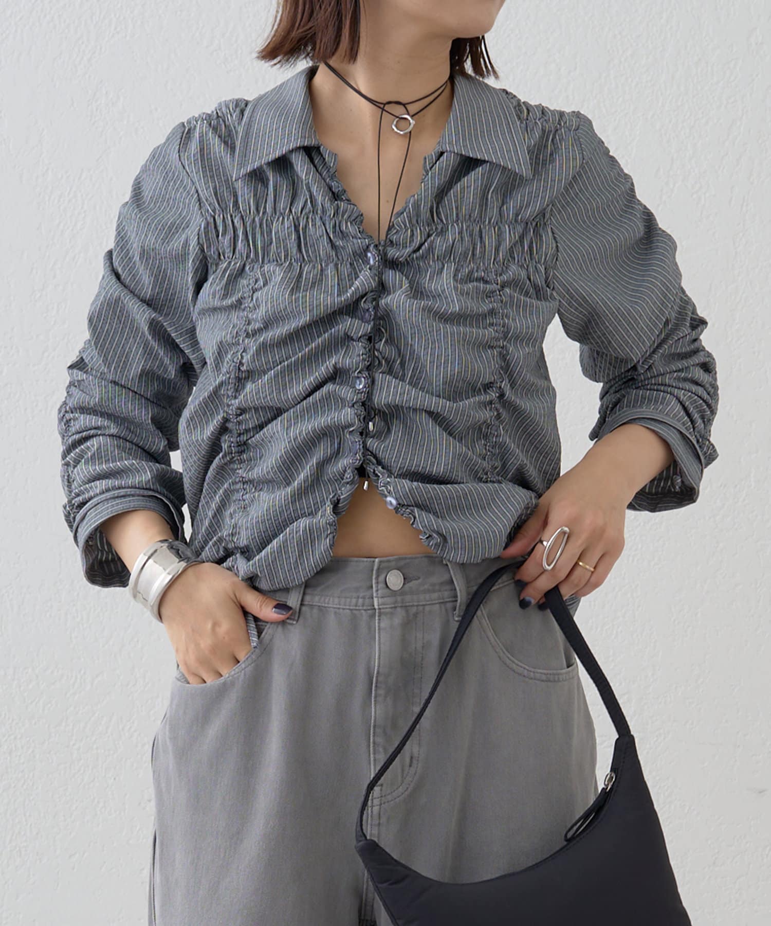 Omekashi】ストライプドロストシャーリングシャツ | OUTLET
