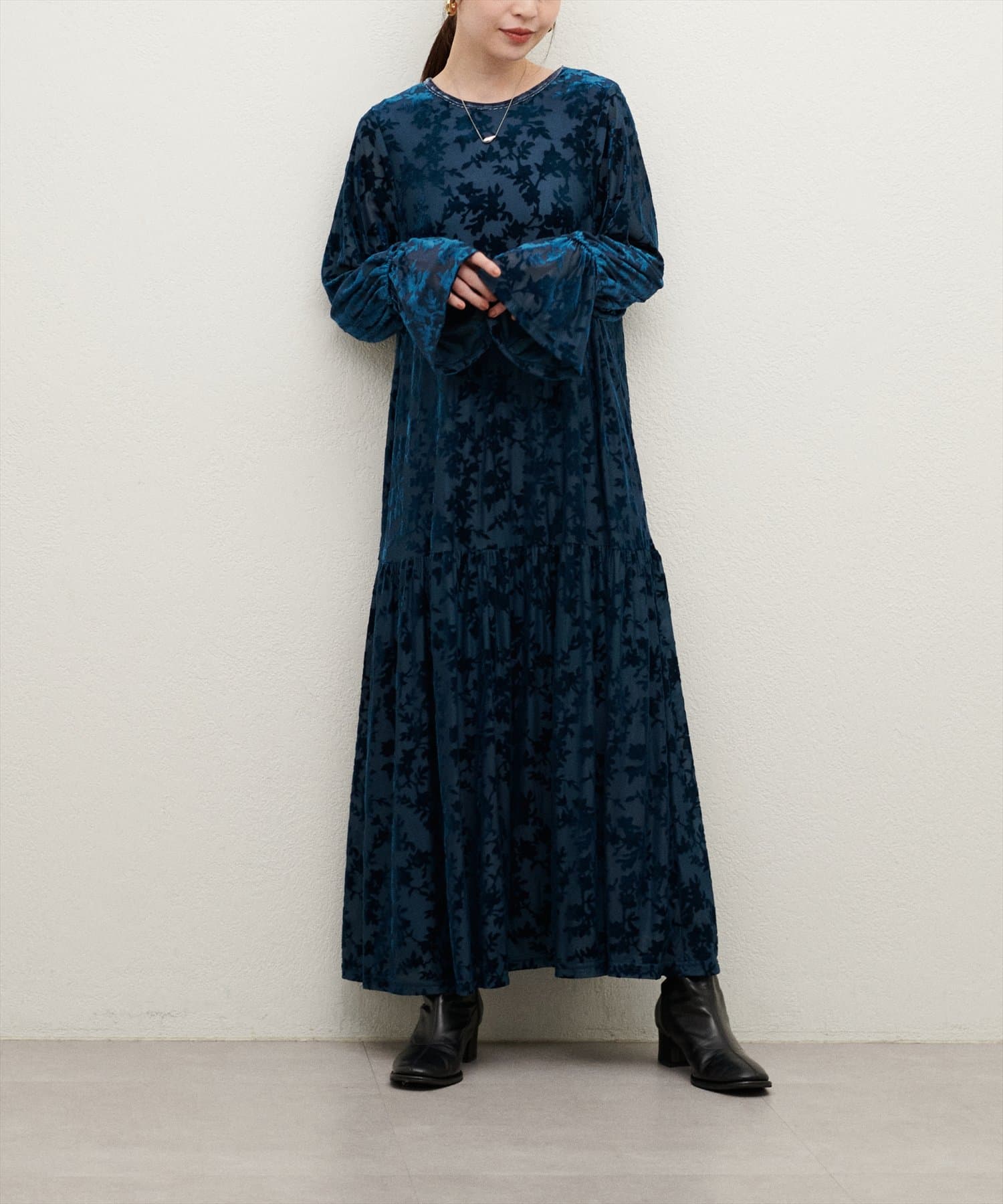 シアーベロア花柄切替ワンピース | natural couture(ナチュラル