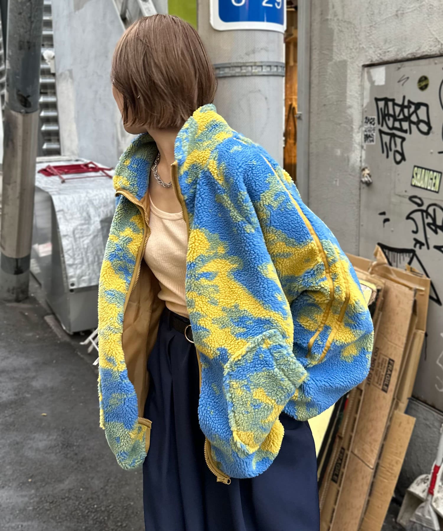 CIAOPANIC(チャオパニック) オーバーサイズ総柄ボアジャケット