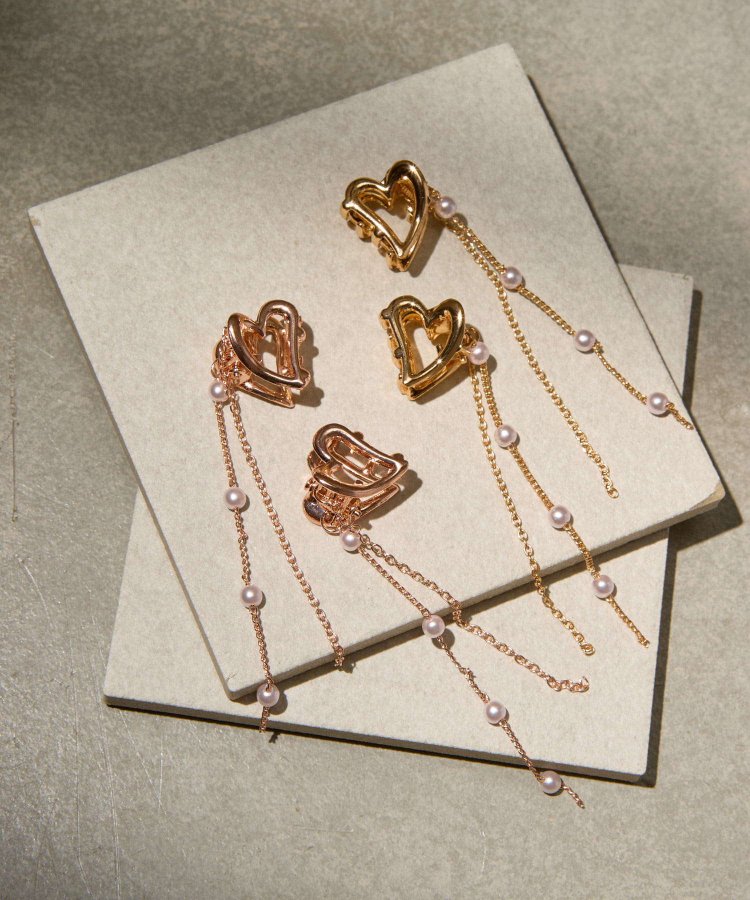 Double Lined Pave Clip Charm ×2個 セット チェーン付きハートミニクリップセット(2P) | Lattice(ラティス