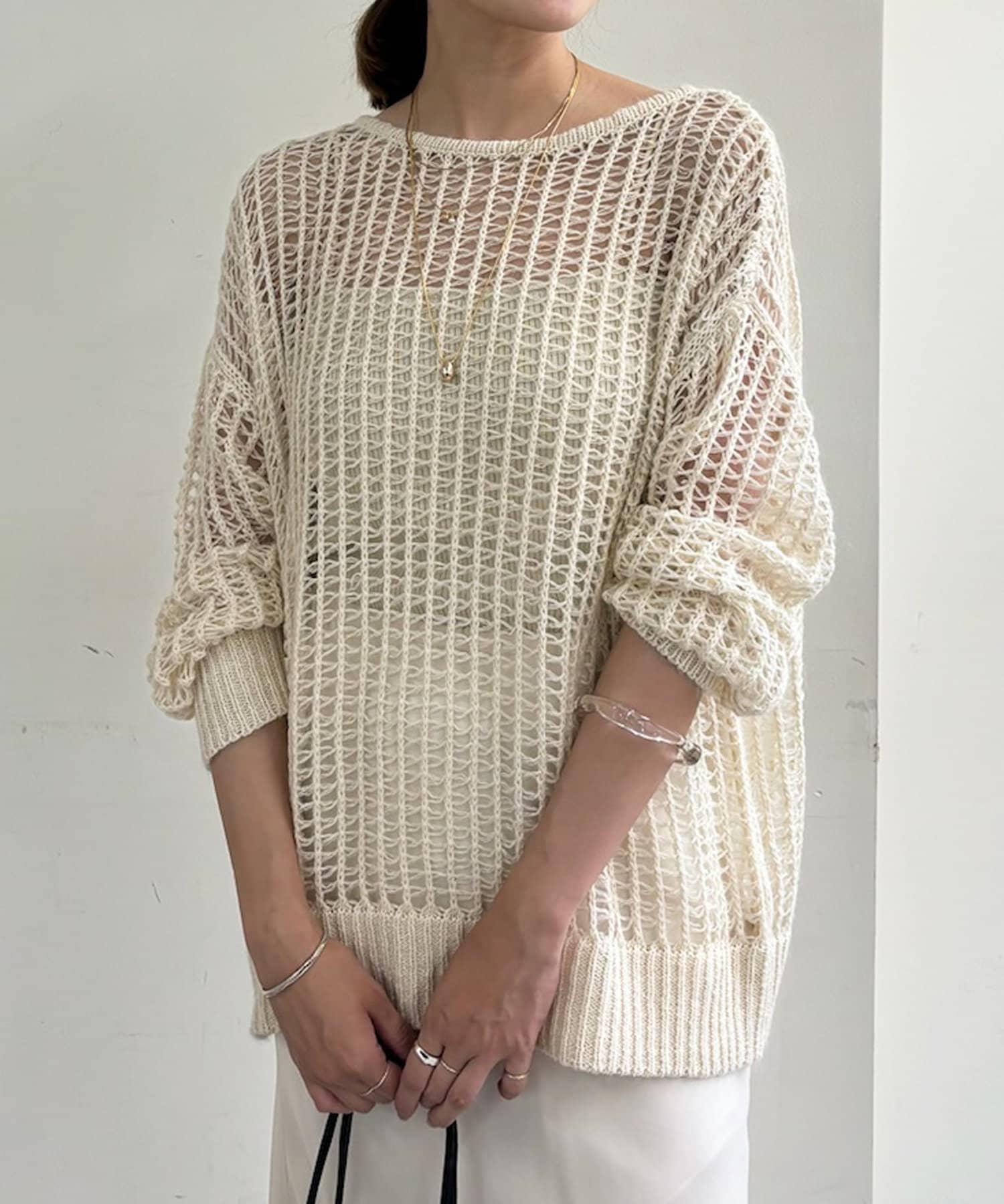 OUTLET(アウトレット) 【SHENERY】透かし編みバックオープンニット