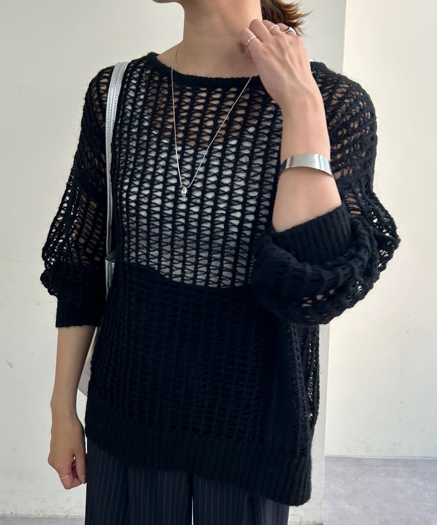 OUTLET(アウトレット) 【SHENERY】透かし編みバックオープンニット