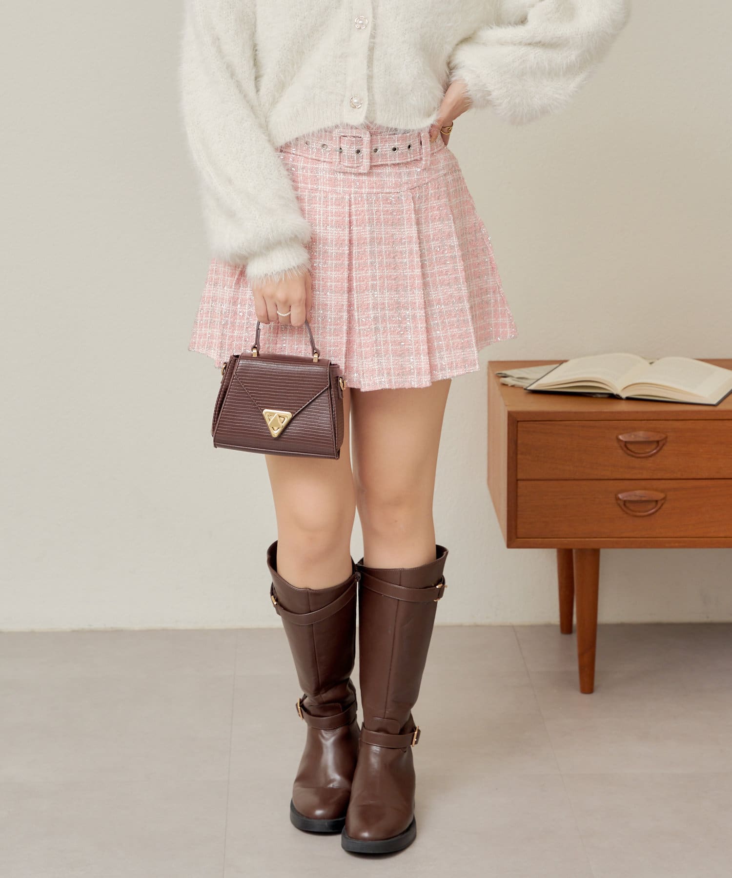 Remind me and forever(リマインドミーアンドフォーエバー) ラメツイードベルト付スカート