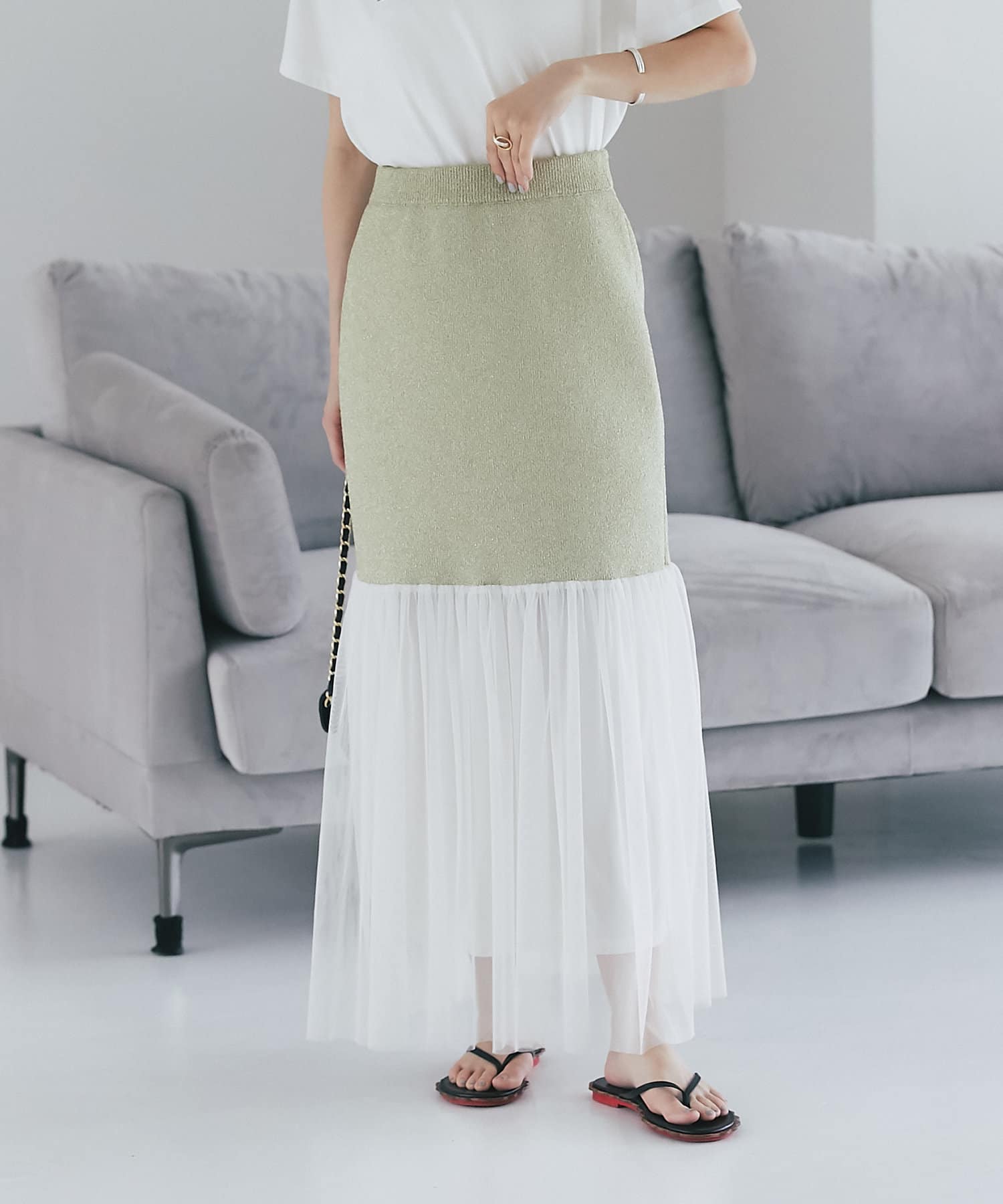 ラブティックボンボン　スカート　ロングスカート　ラメ　ニットスカート　チュール La boutique BonBon】ラメニットチュールスカート | OUTLET