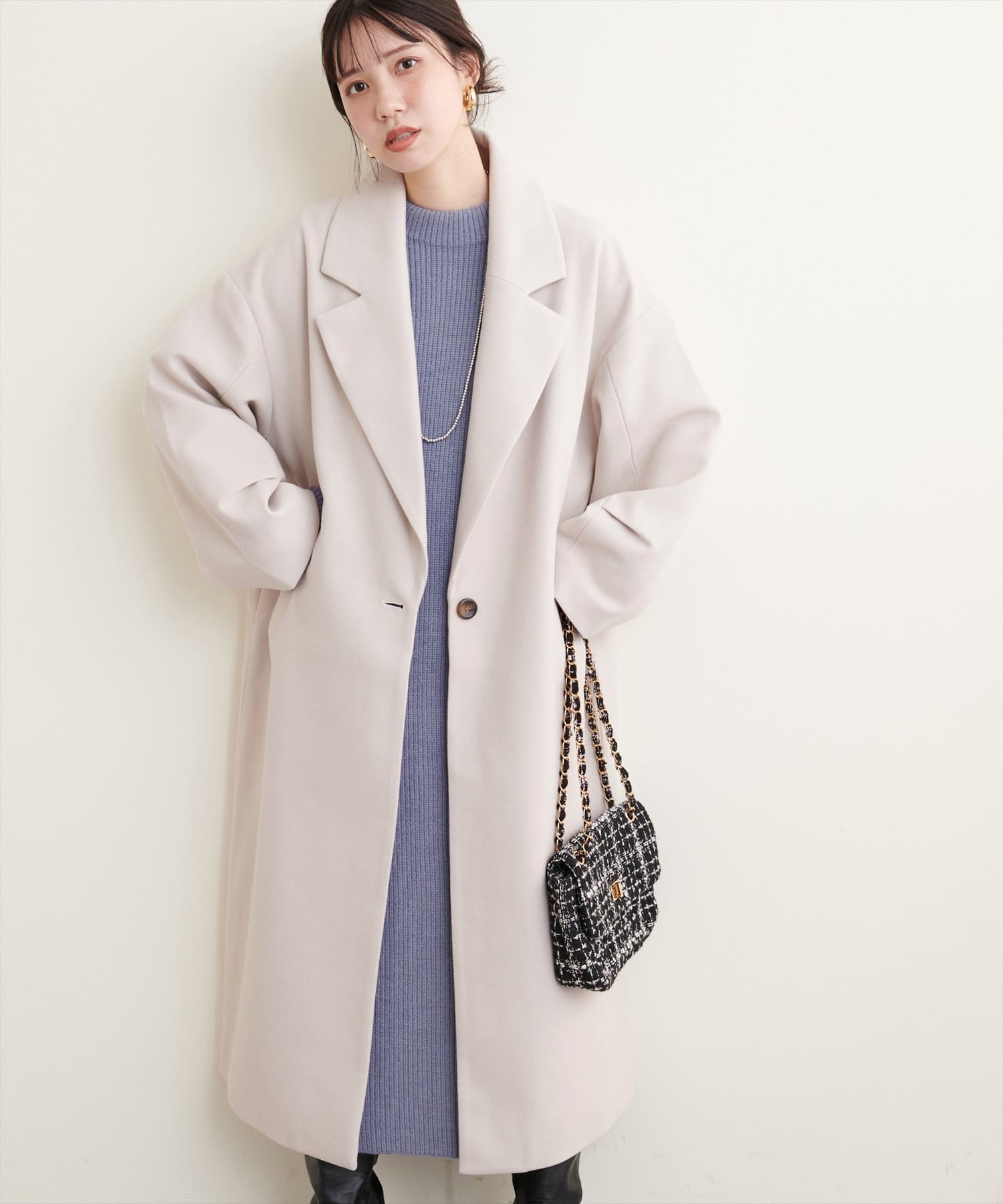 Web限定】ニットモッサ袖タックチェスターコート | natural