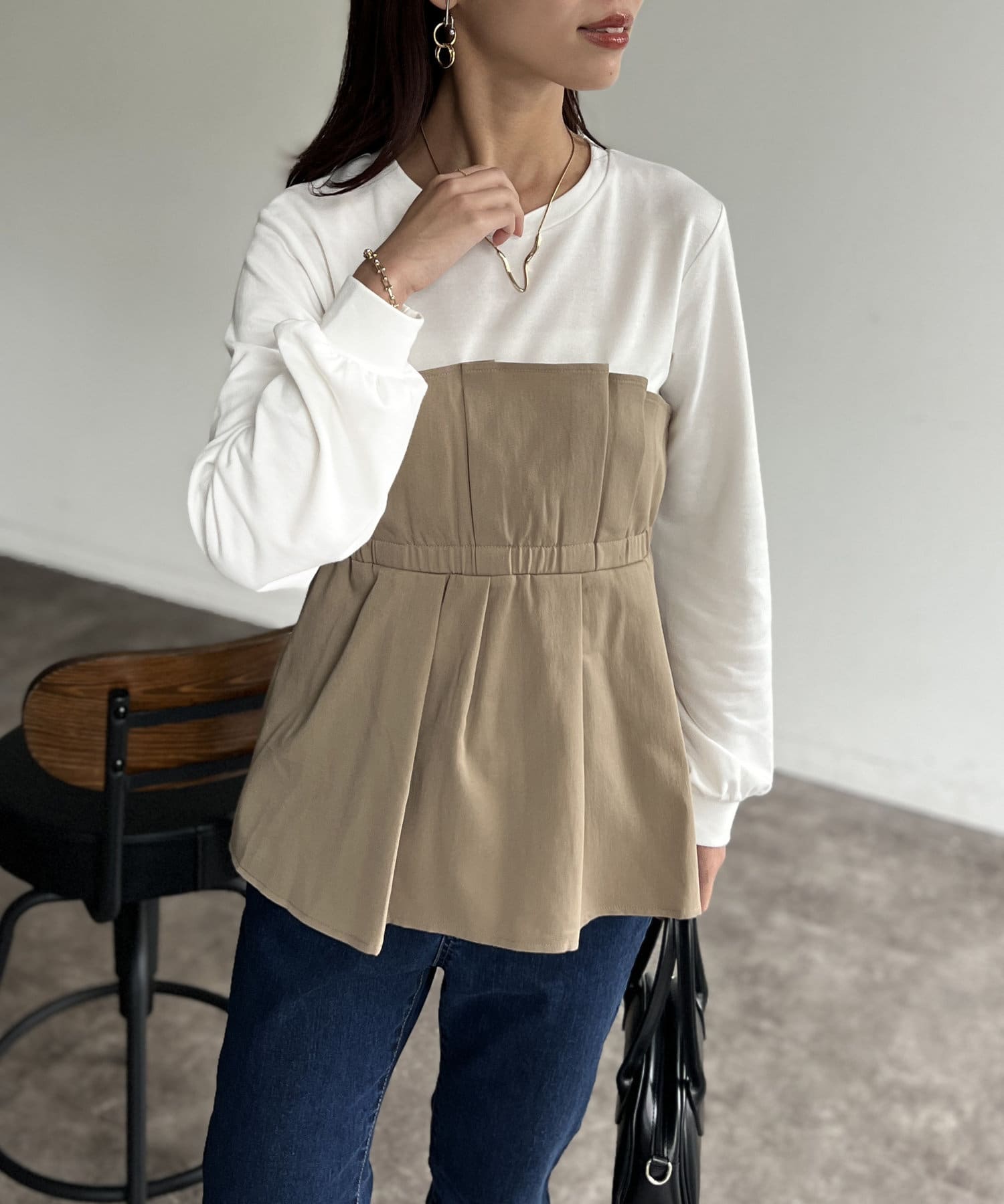 tシャツ チェックギャザービスチェドッキングシアープルオーバー レディース RAGEBLUE｜【WOMENS】チェックギャザービスチェドッキングシアー