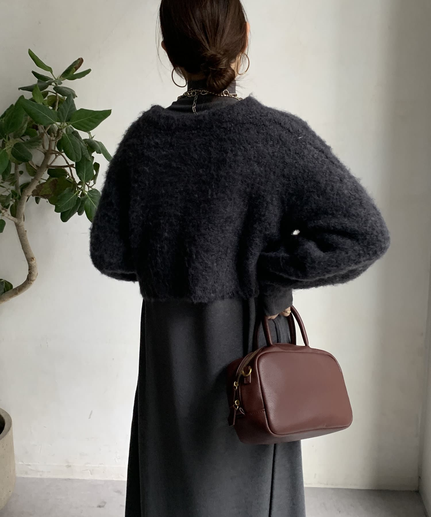 DOUDOU(ドゥドゥ) 【WEB限定】起毛加工ショートカーディガン＋タートルワンピースセット