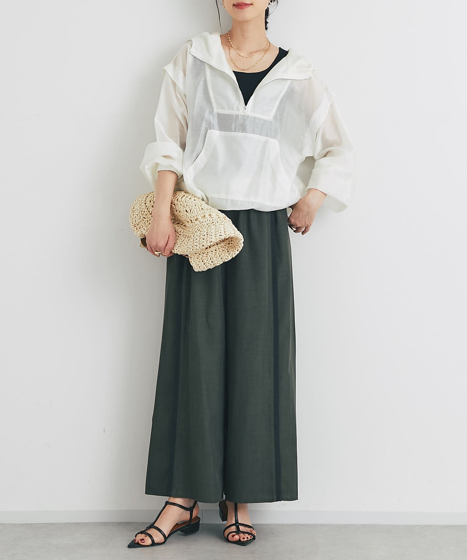un dix cors(アンディコール) 麻調ニット切替ストレートパンツ