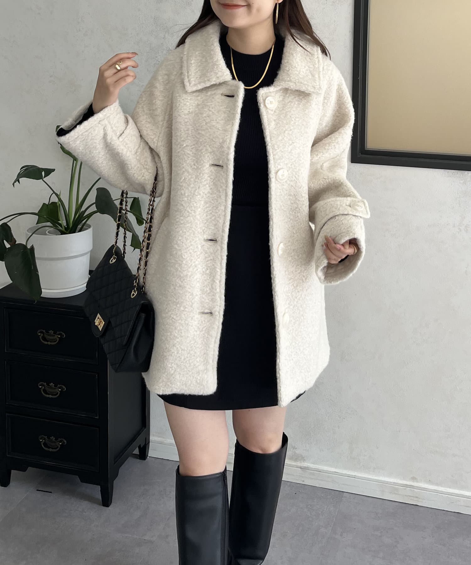 新品未使用　ステンカラーブークレツイードミドルコート ステンカラーブークレツイードミドルコート | prose verse