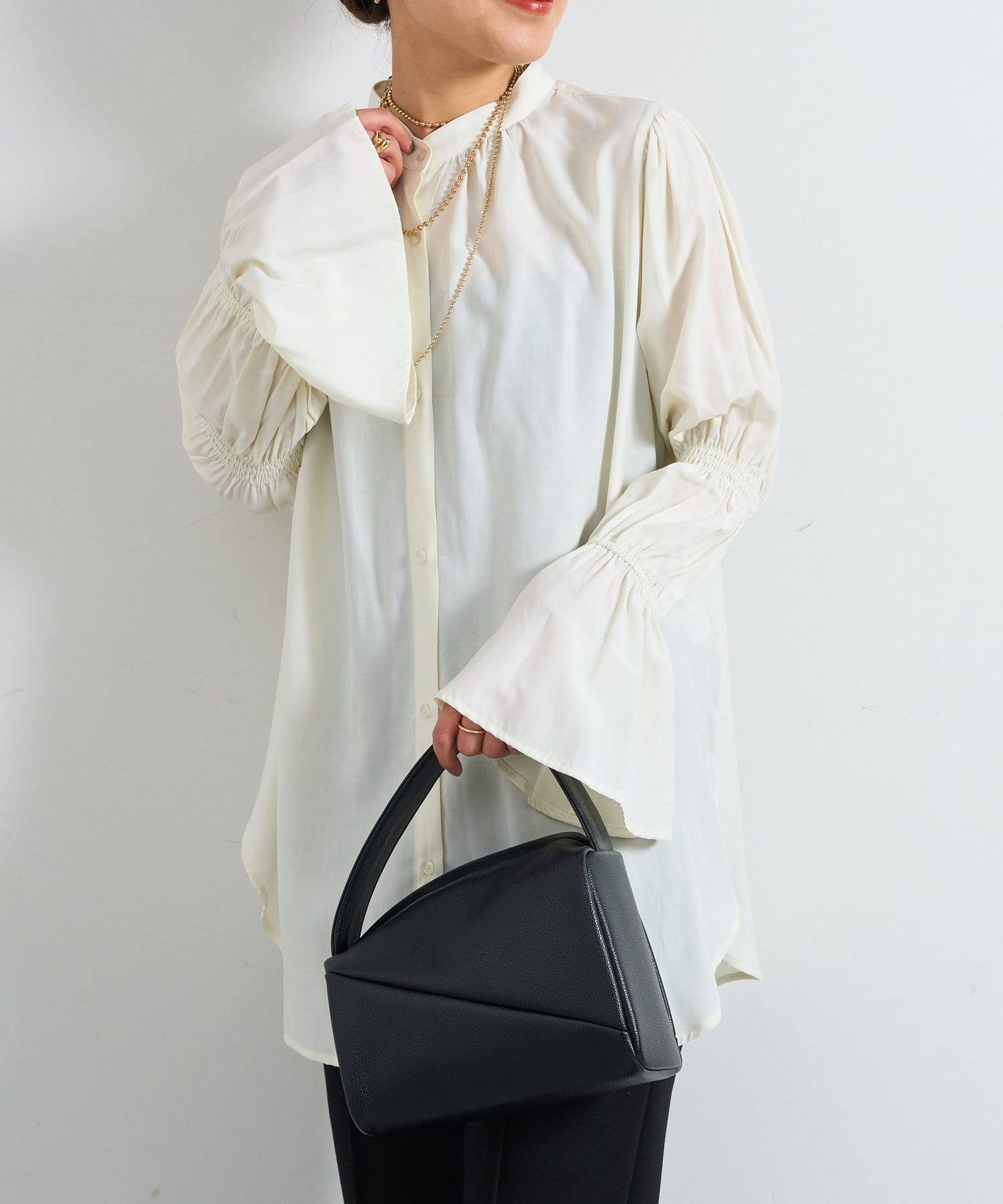 スティアンコル　バンドカラーシャツ　サイズ0　Daja SOUTIENCOL」リネンバンドカラーシャツ〈BAND COLLAR