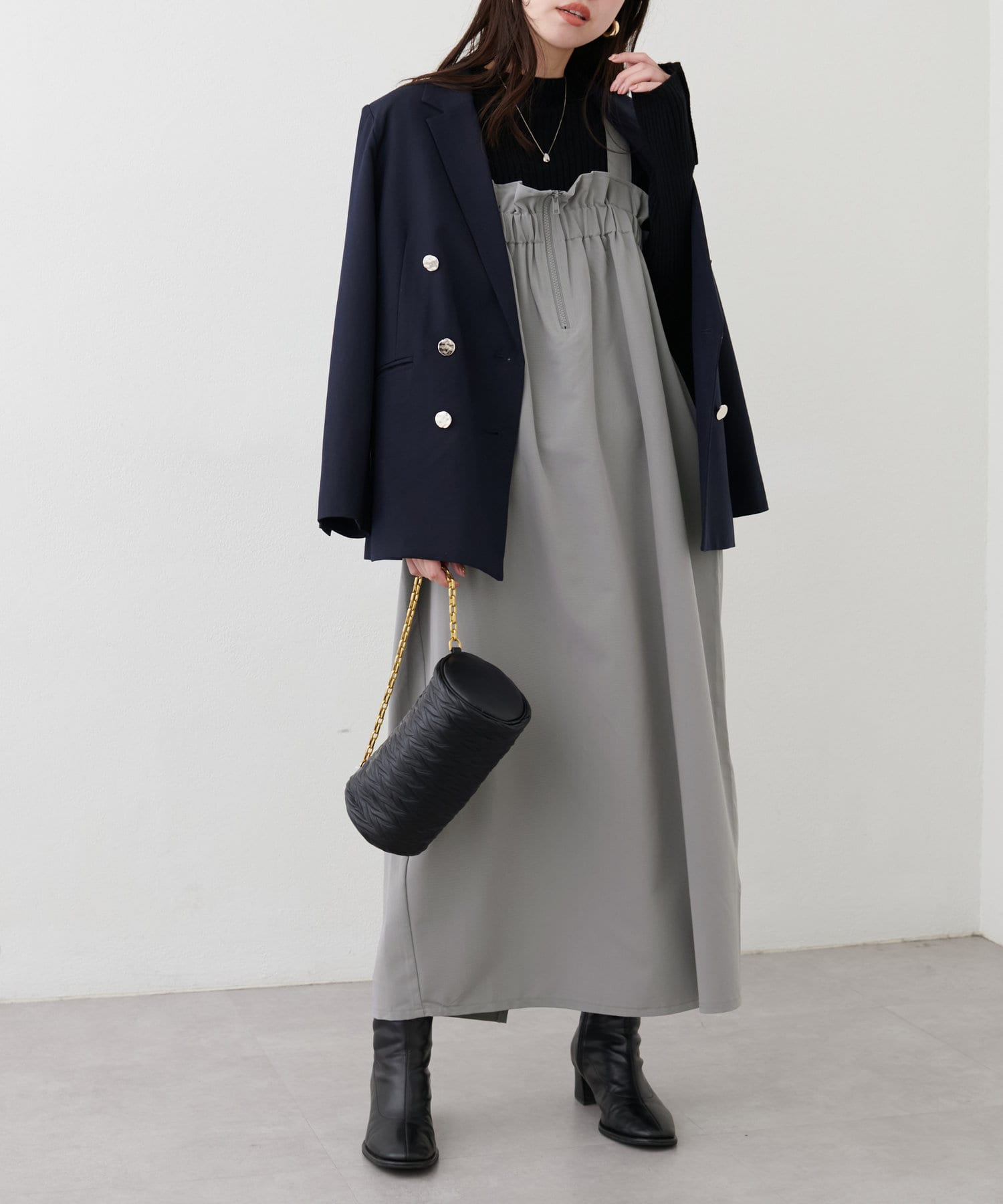 ♡今期・新品未使用・フロントジップジャンバースカート♡ダークブラウン She's Closet ジャンパースカート 「低身長向けサイズあり」ハイ