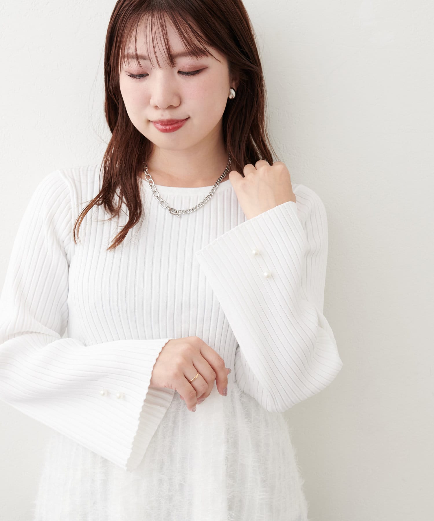【完売色】オーガンジーぺプラムドッキングニット バターイエロー【即購入可】 canami】ニットドッキングフリンジペプラムTOPS | natural